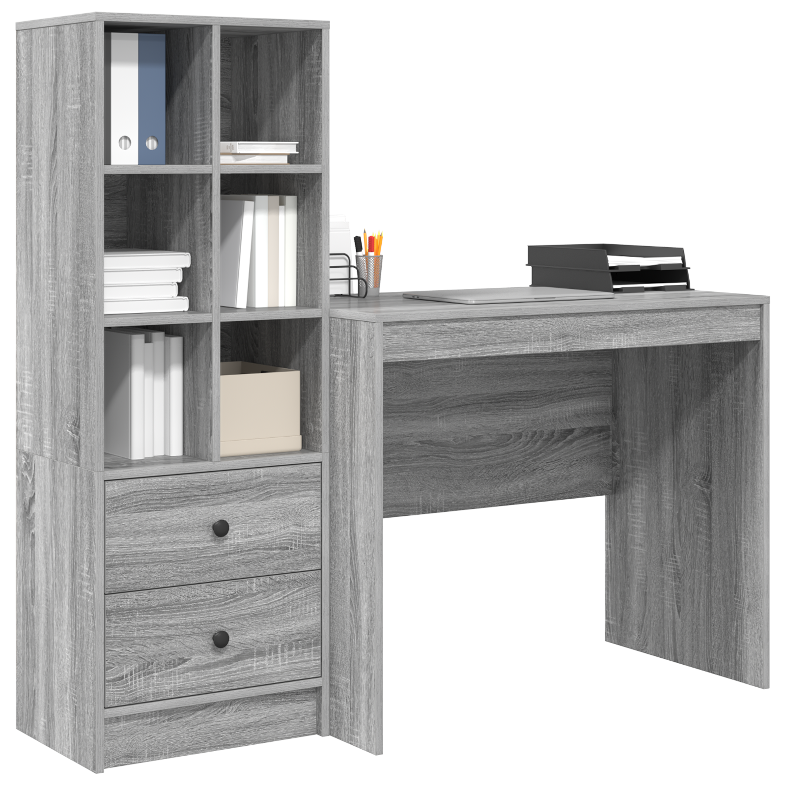 vidaXL Bureau met Opbergruimte in Grijs Sonoma Hout