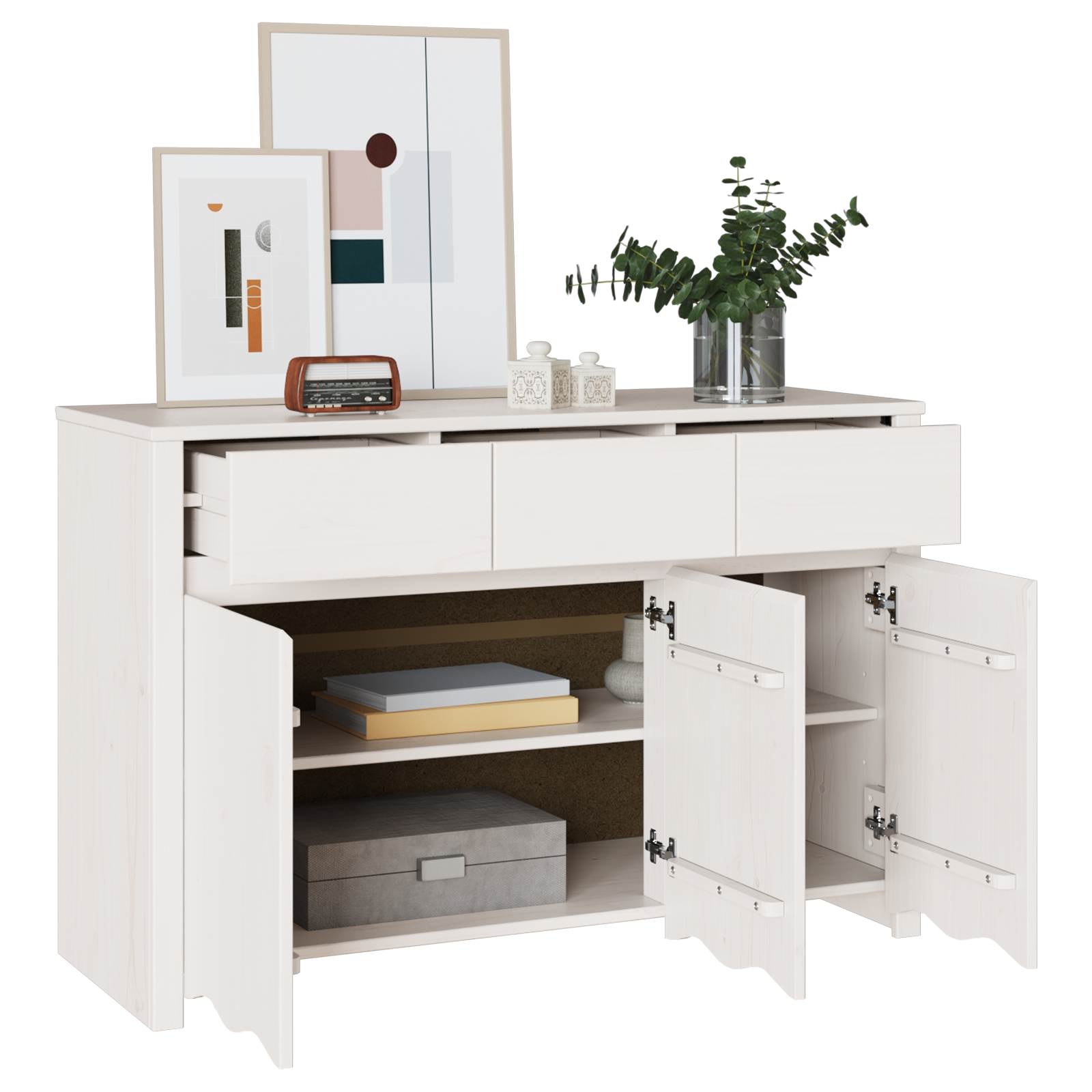 vidaXL Dressoir DRAMMEN 114x43x75,5 cm massief grenenhout wit