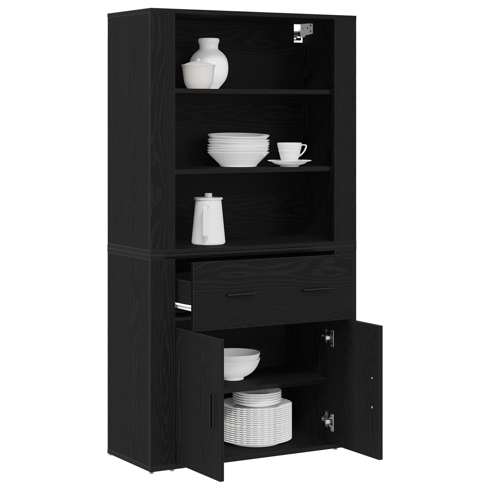 vidaXL Hoge Kast Zwart Eiken Engineered Wood
