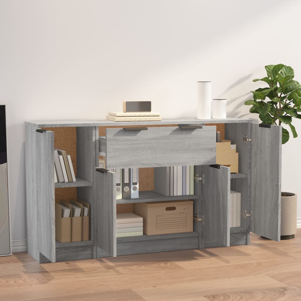 vidaXL Dressoirs 3 st bewerkt hout grijs sonoma eikenkleurig