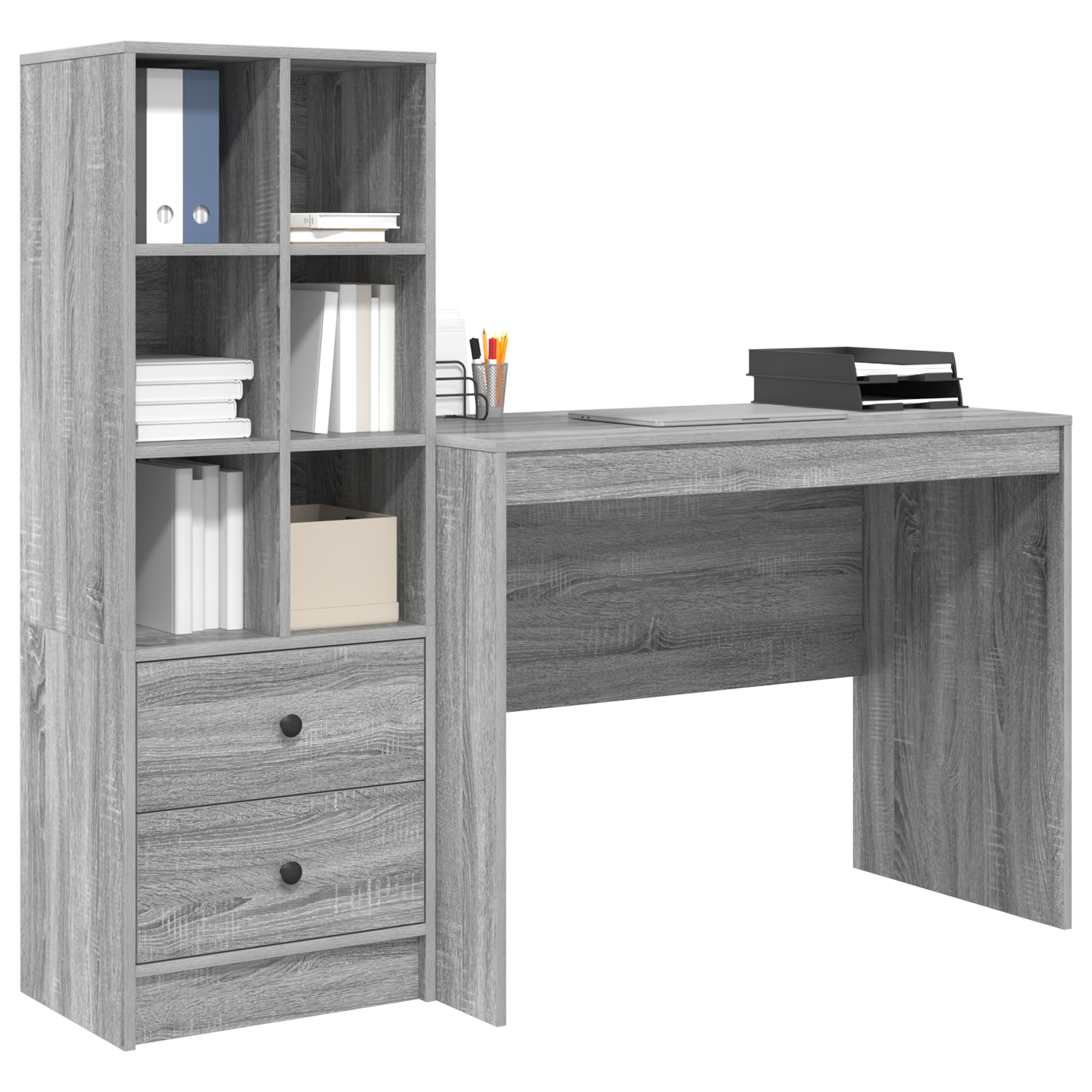 vidaXL Bureau met Opslag Grijs Sonoma Hout