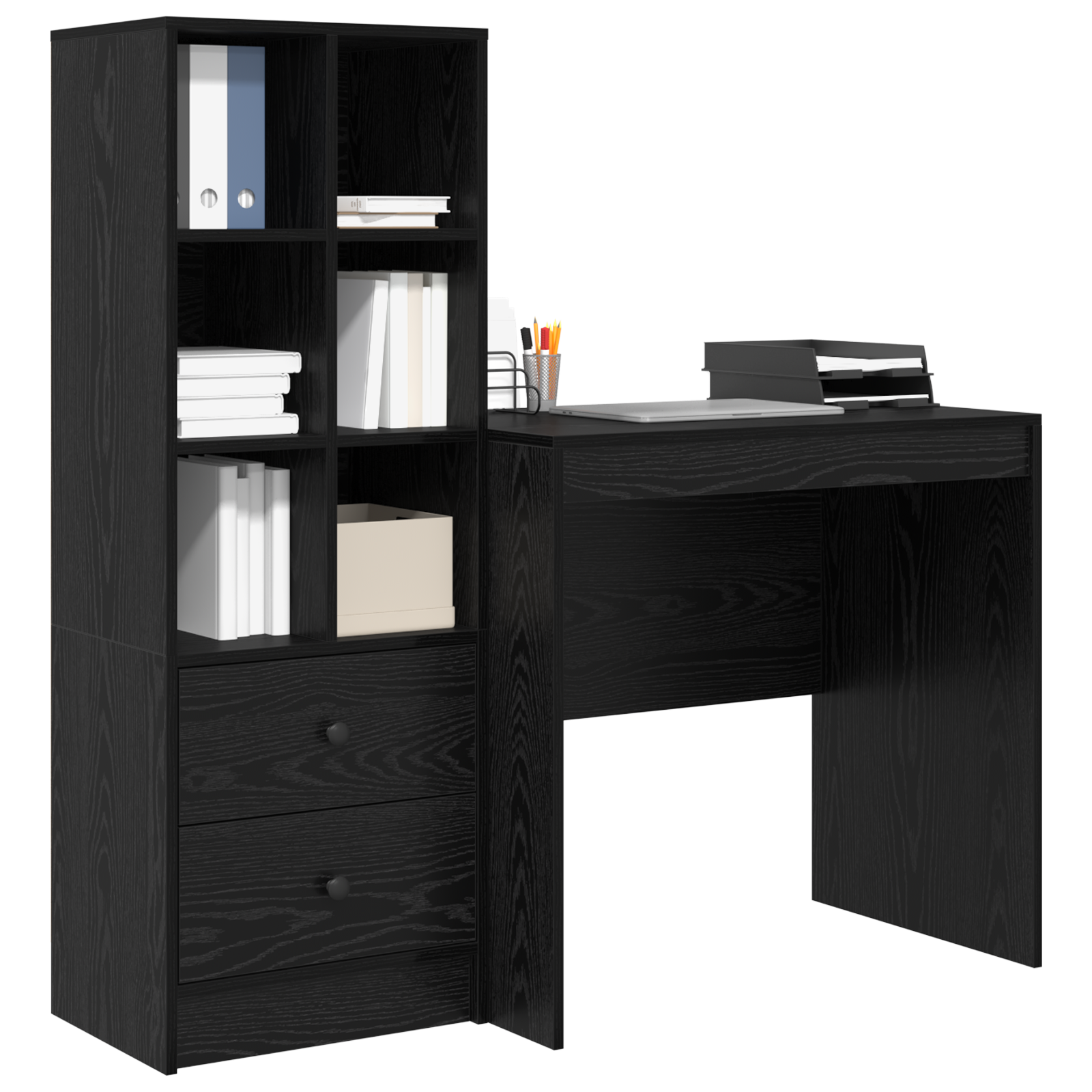 vidaXL Bureau met opbergruimte bewerkt hout zwart eikenkleurig