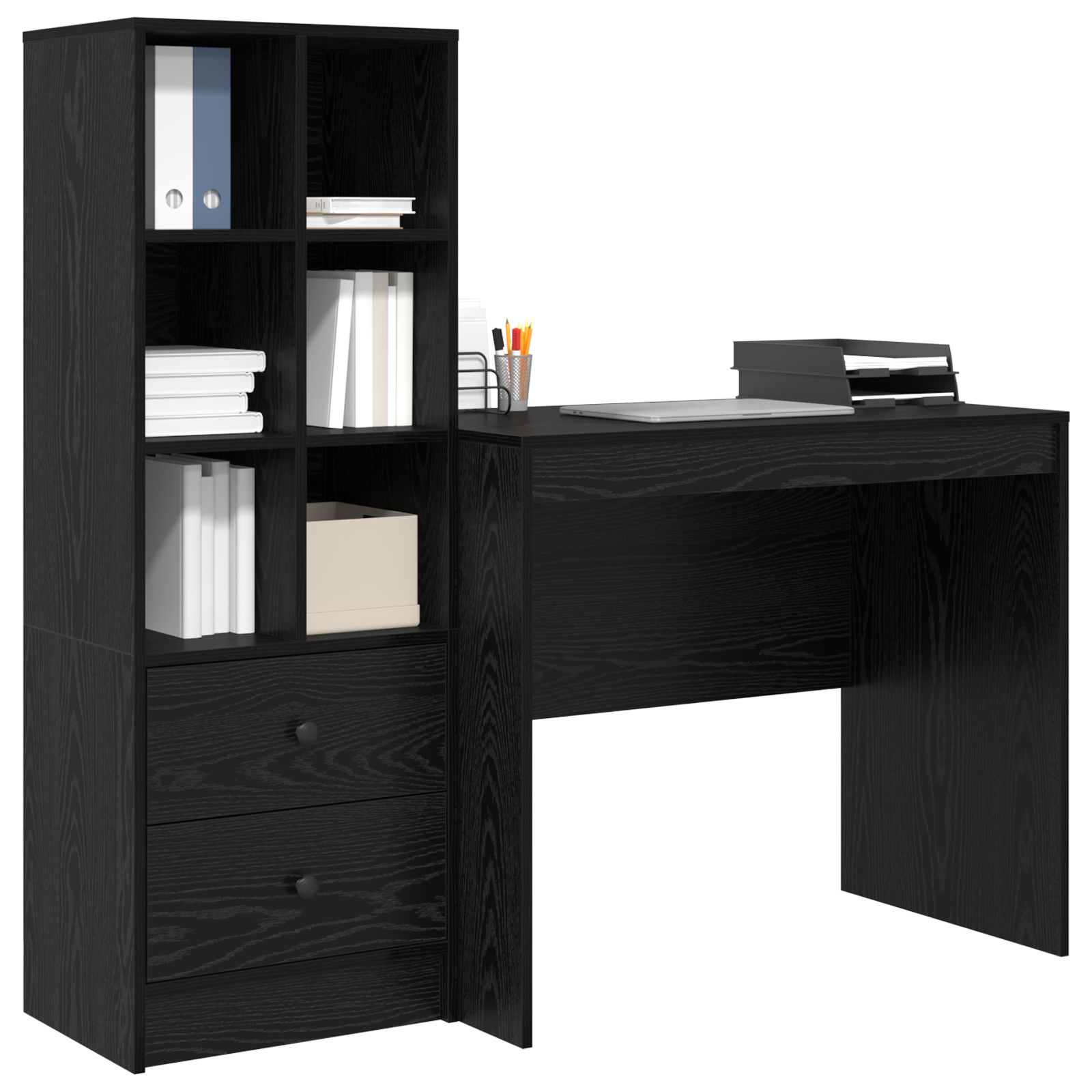 vidaXL Bureau met Opbergruimte van Zwart Eikenhout
