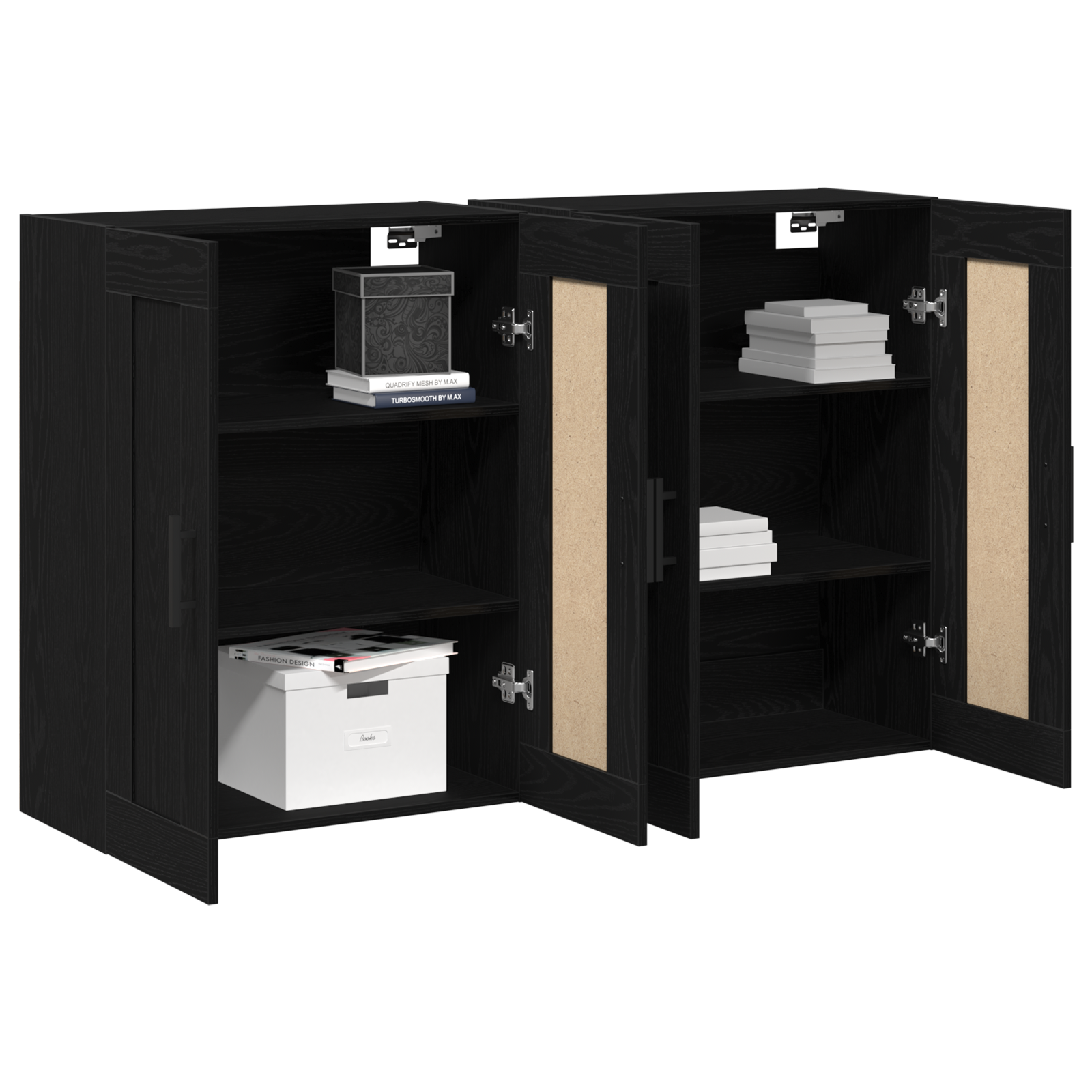 vidaXL Wand Gemonteerde Kasten 2 stuks Zwart Eiken Engineered Wood