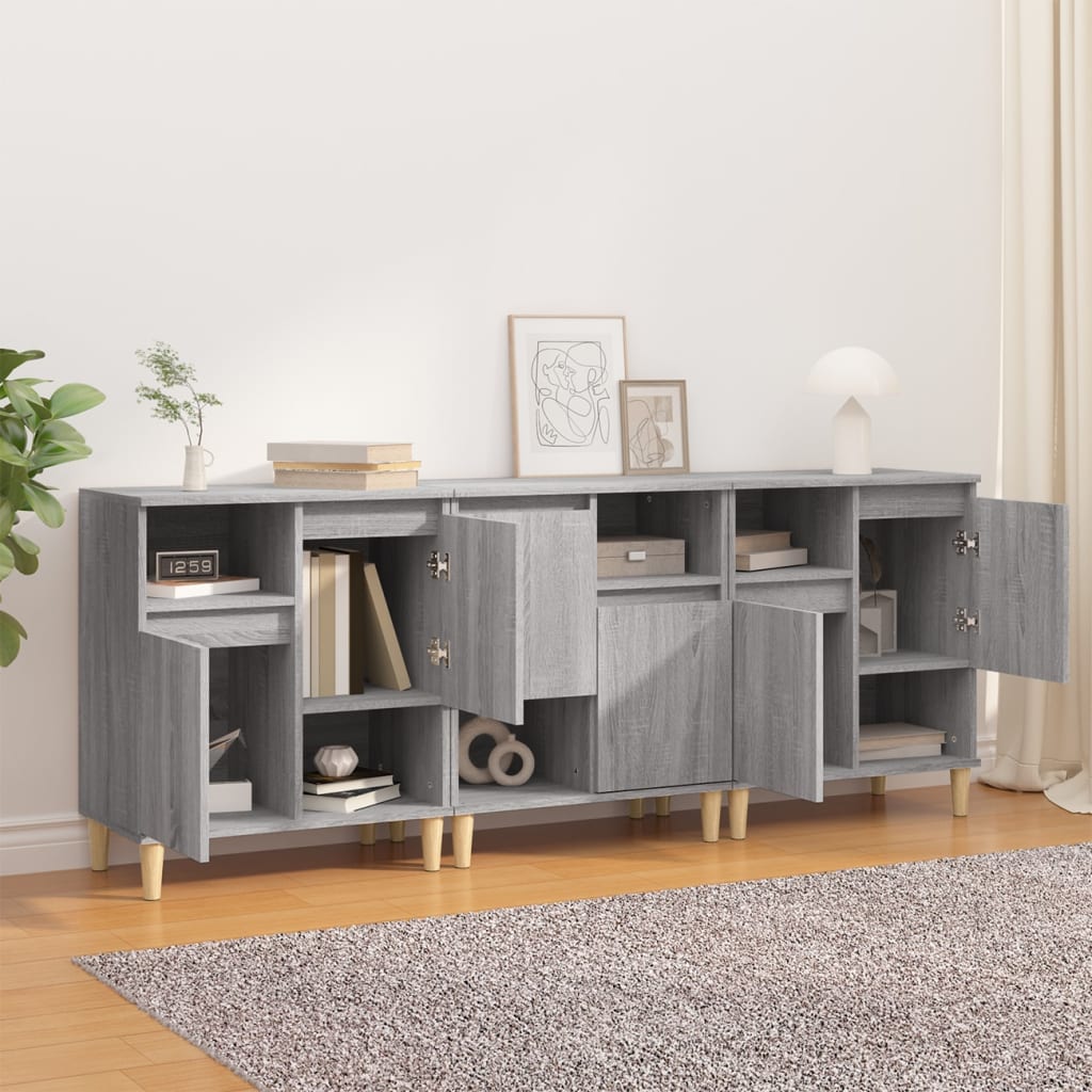 vidaXL Dressoirs 3 st 60x35x70 cm bewerkt hout grijs sonoma eikenkleur