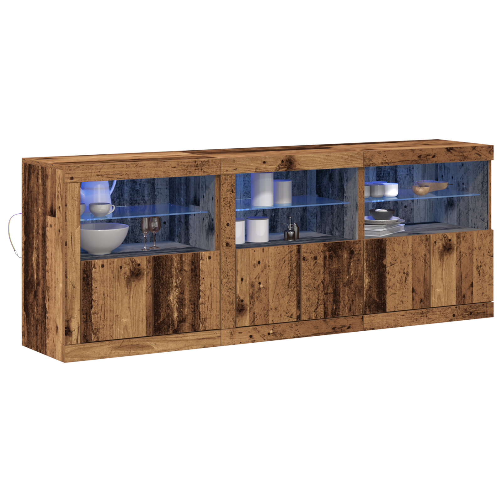 vidaXL Dressoir met LED-lampen Oude Hout 181,5x37x67 cm Gelaagd Hout