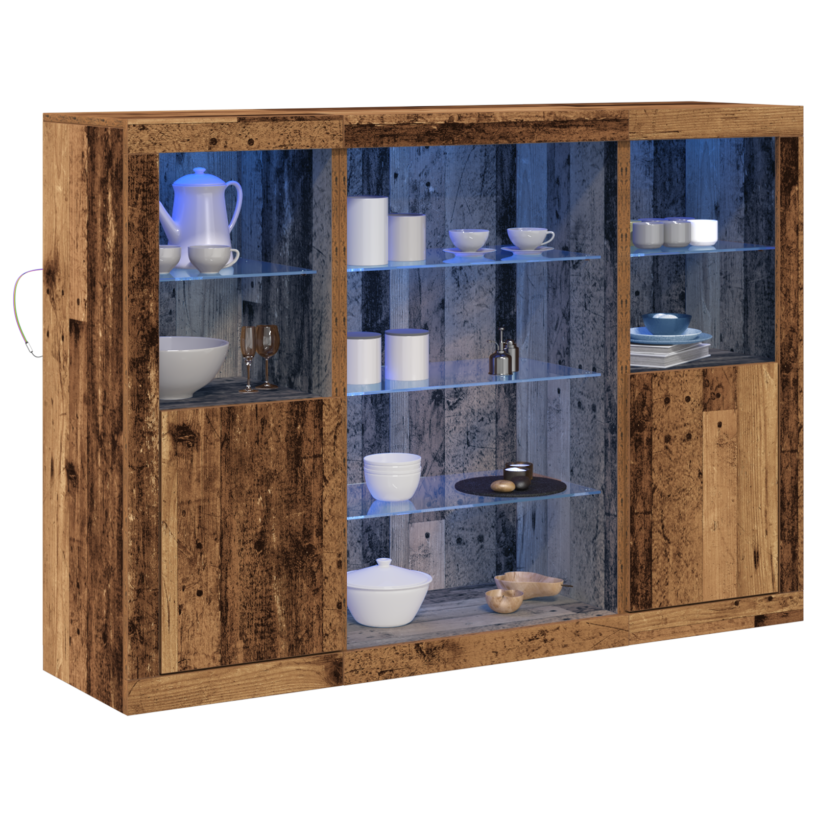 vidaXL Zijtafel met LED-verlichting Oud Hout 142.5x37x100 cm Geengineerd Hout
