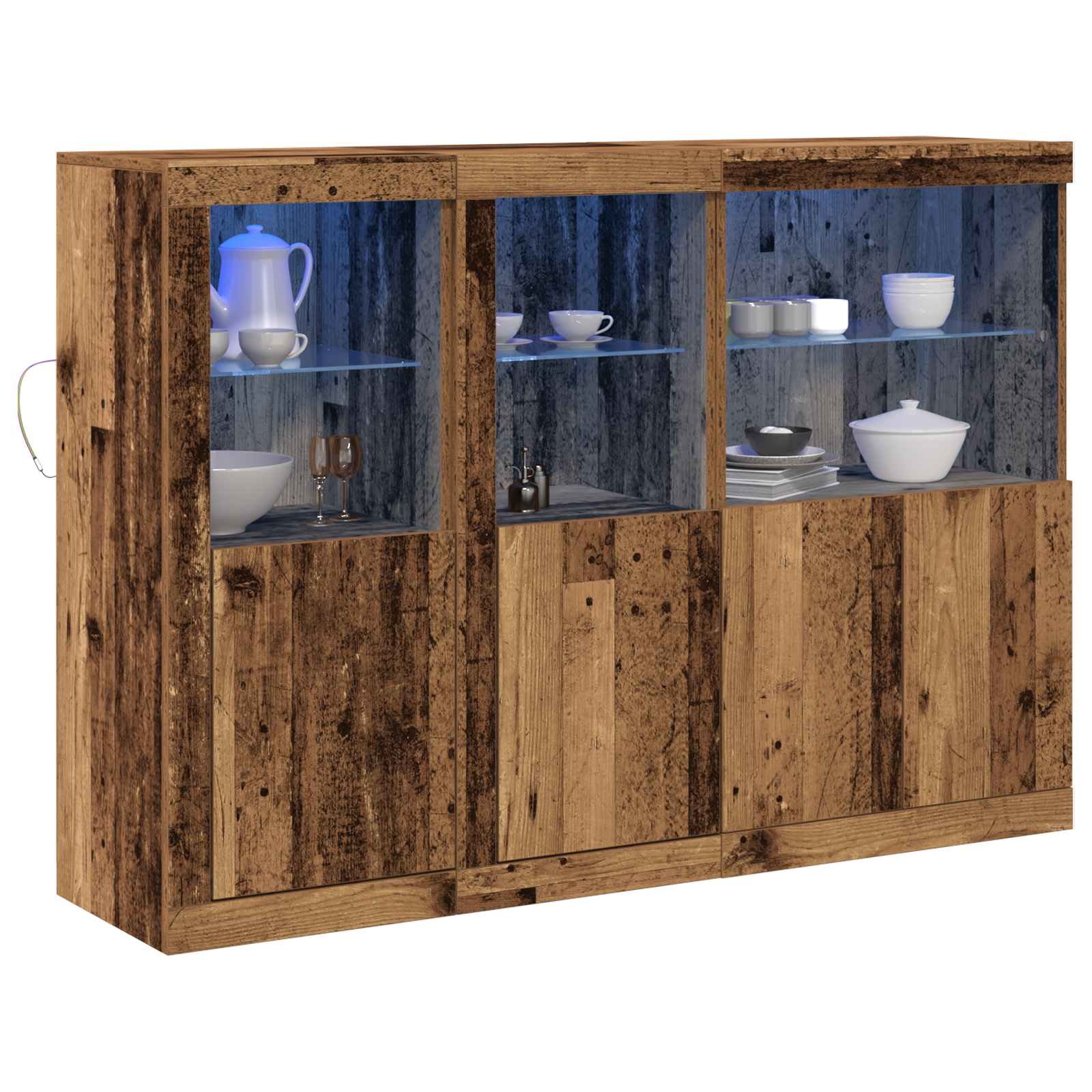 vidaXL Dressoir met LED Verlichting Oud Hout 142.5x37x100 cm Massief Hout