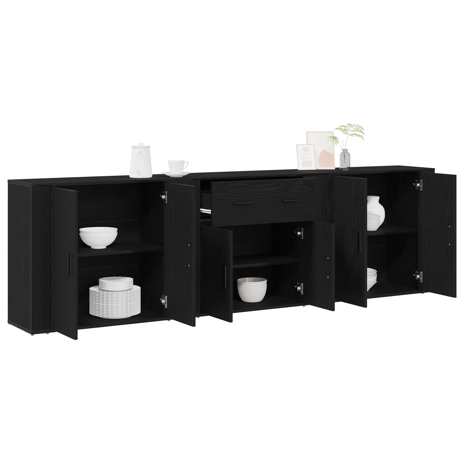 vidaXL Dressoirs 3 stuks Zwart Eiken Bewerkt Hout
