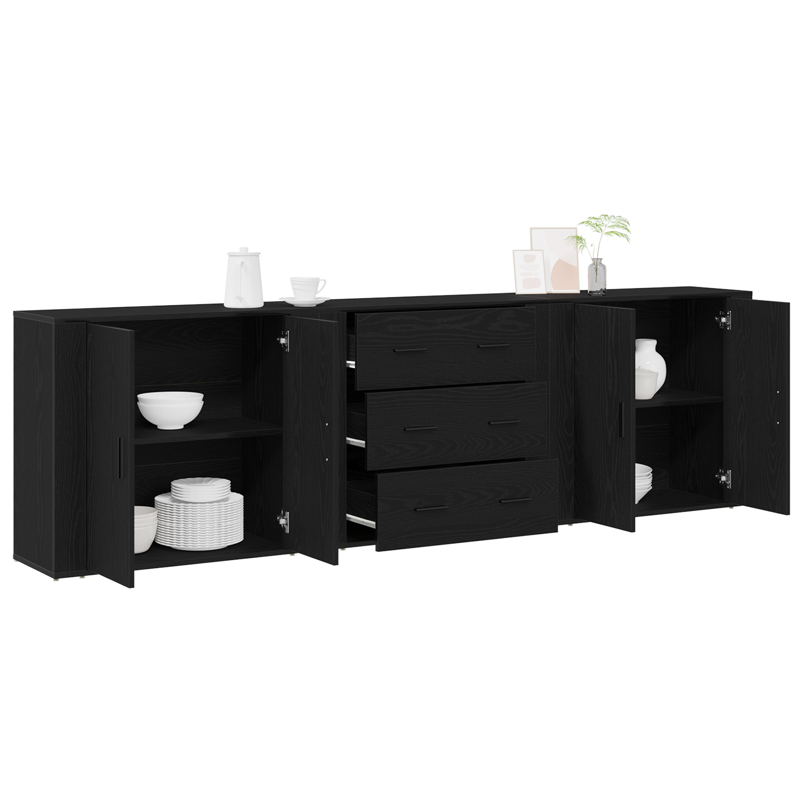 vidaXL Sideboards 3 stuks Zwart Eiken Gefabriceerd Hout