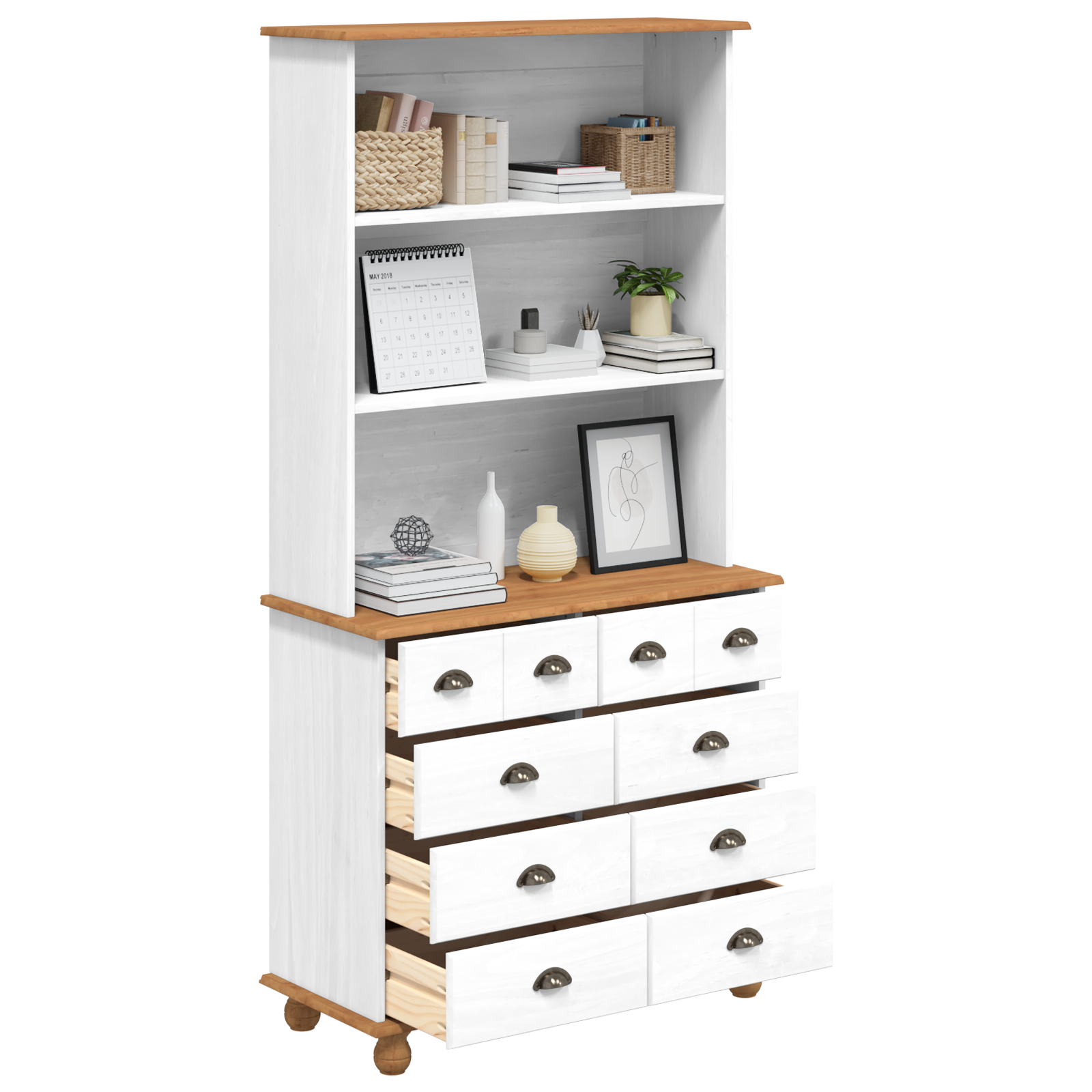 vidaXL Hutch 'ASKIM'Wit 91x40x183 cm Massief Vurenhout