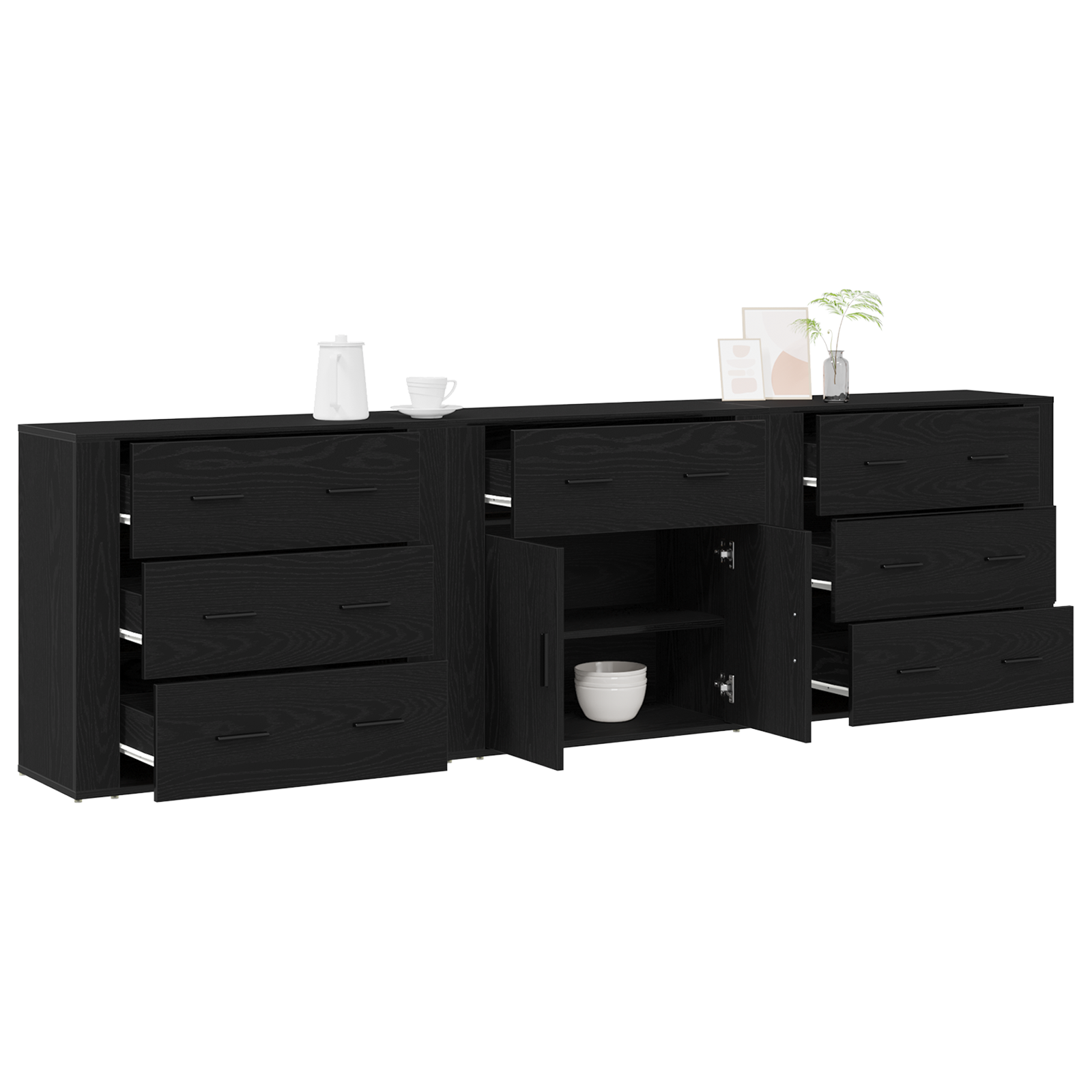 vidaXL Sideboards 3 stuks Zwart Eiken Bewerkt Hout