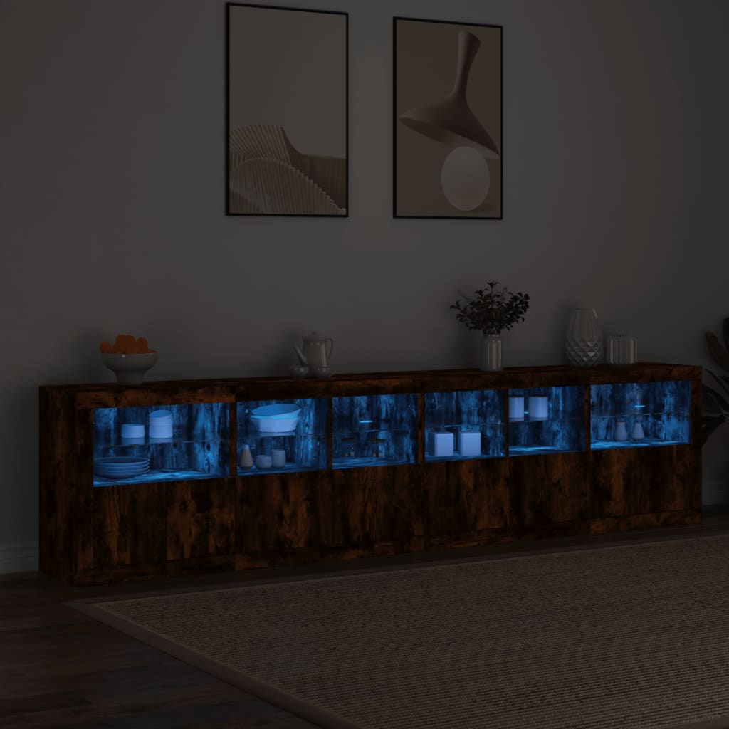 vidaXL Dressoir met LED-verlichting 283,5x37x67 cm gerookt eikenkleur