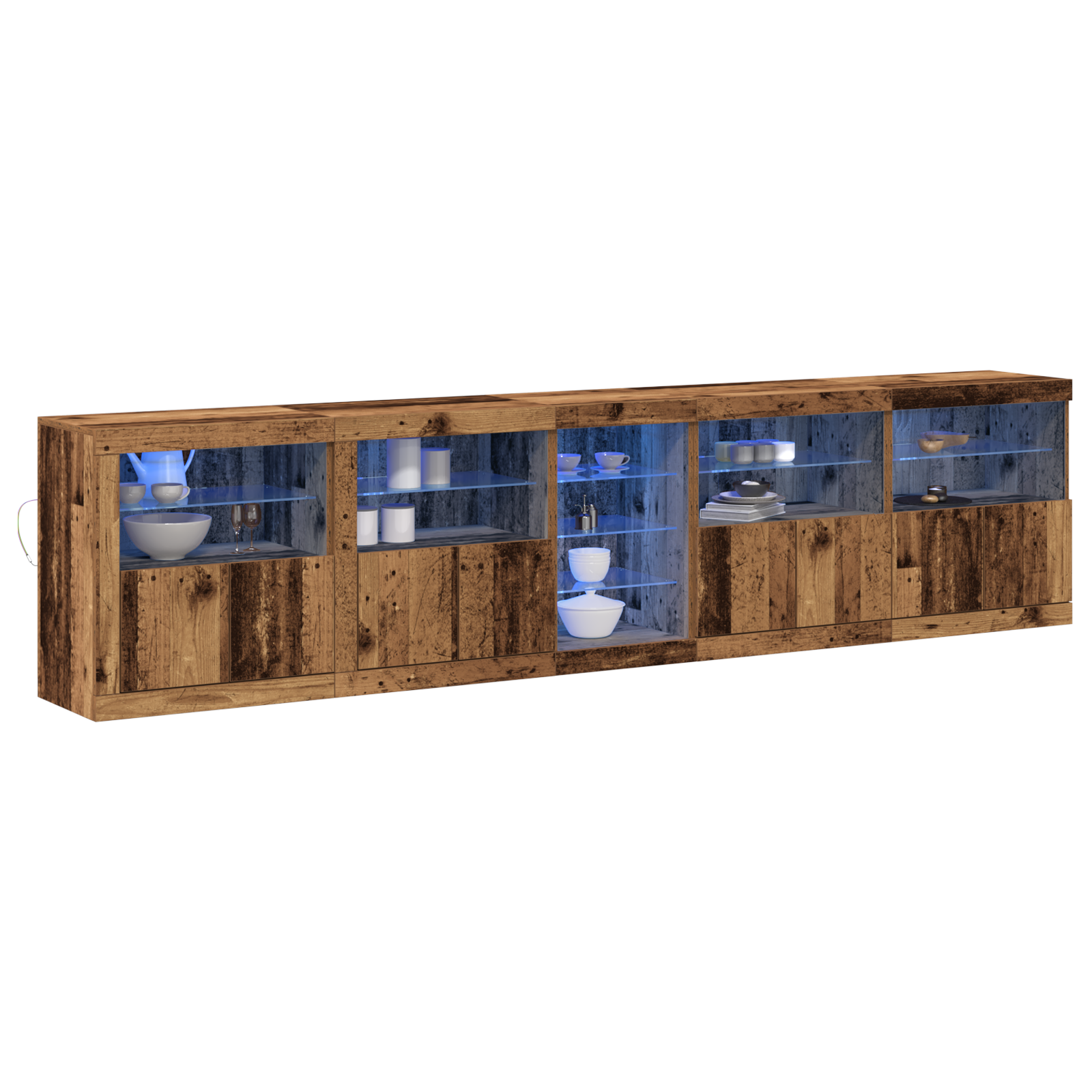 vidaXL Zijconsole met LED Verlichting Oude Hout 283x37x67 cm Gelaagd Hout