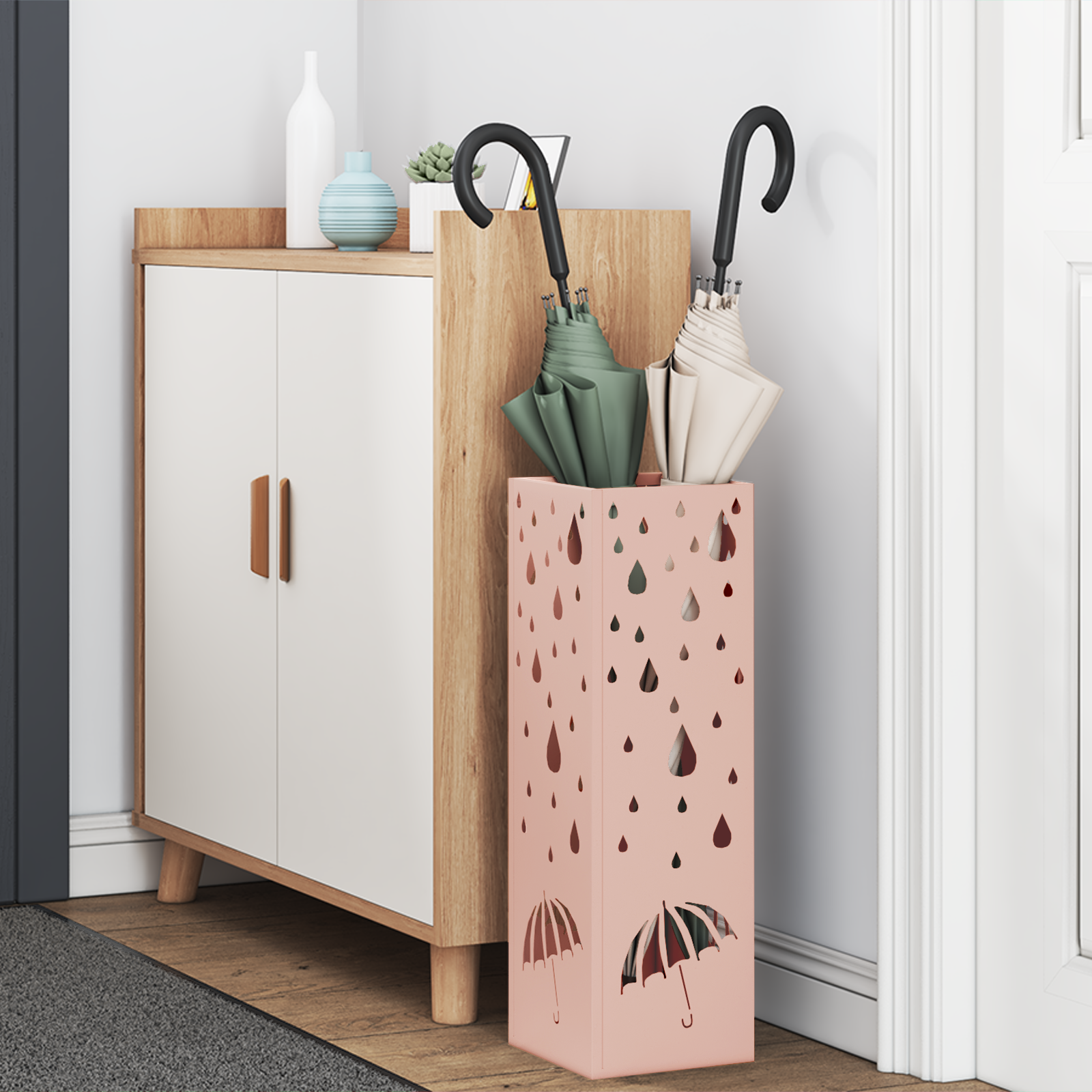 vidaXL Paraplu Houder Roze 15,5x15,5x49 cm Staal