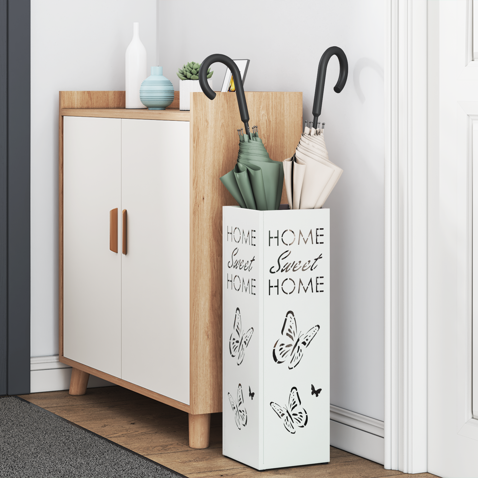vidaXL Paraplu Standaard Wit 15,5x15,5x49 cm Staal