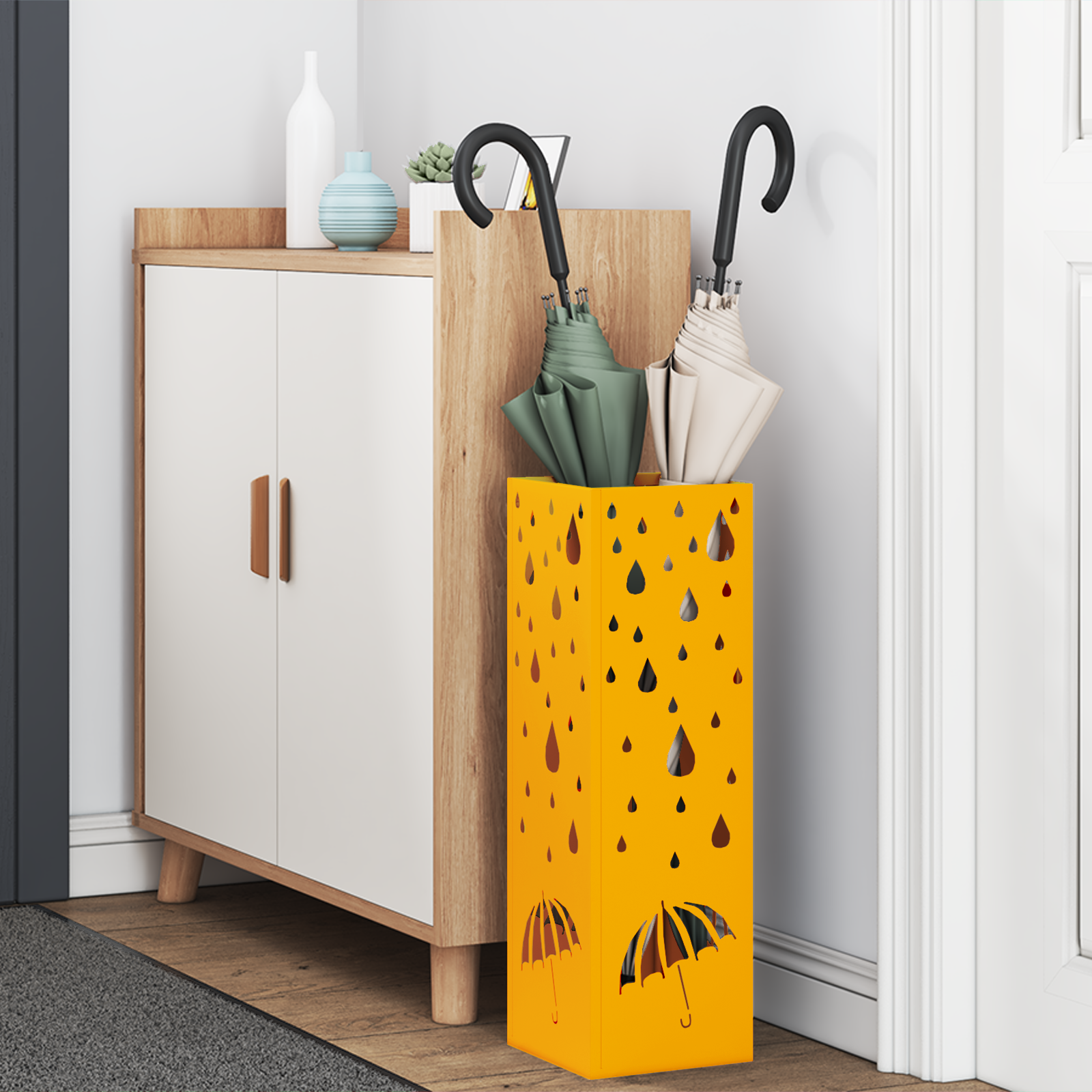 vidaXL Paraplu Houder Mosterdgeel 15,5x15,5x49 cm Staal