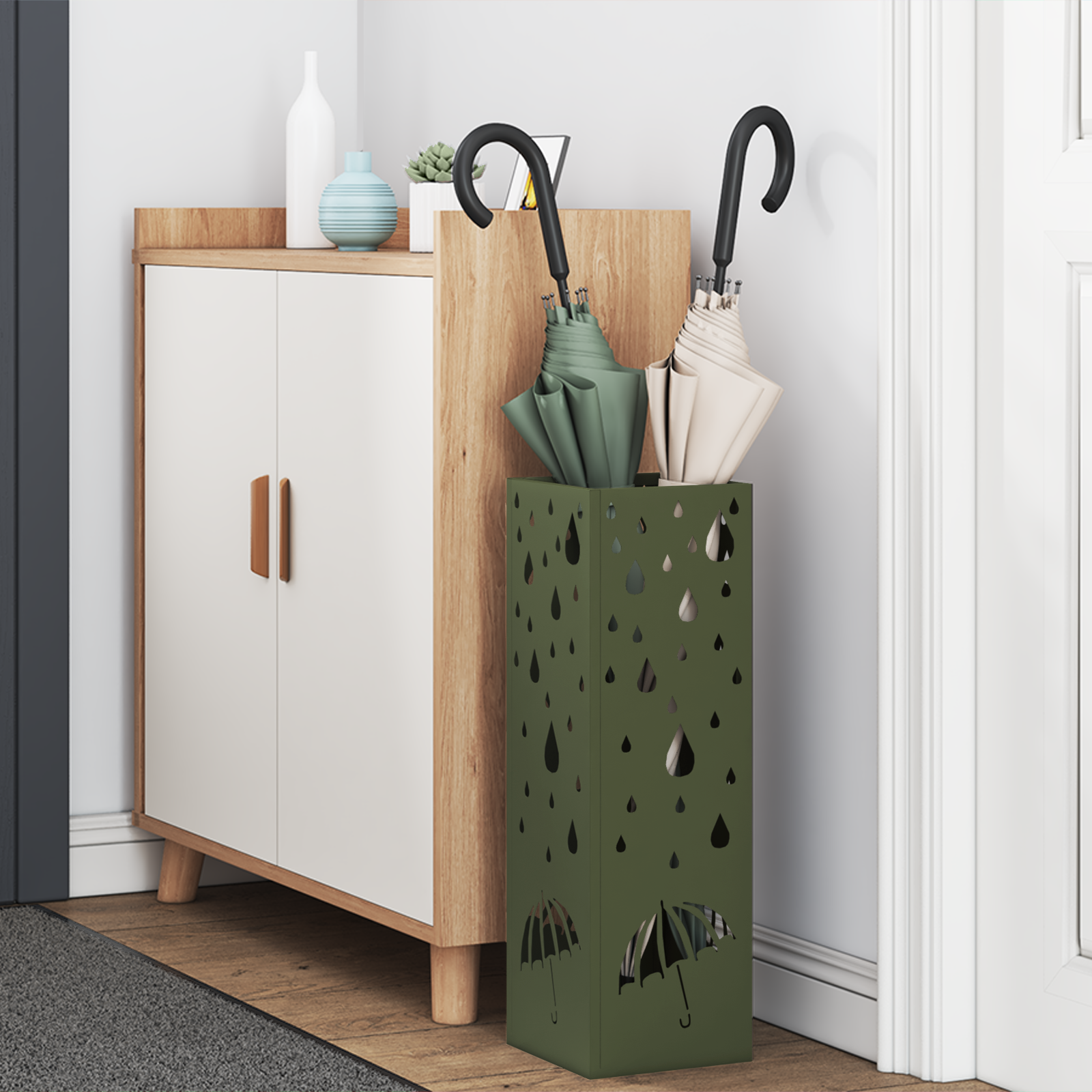 vidaXL Paraplustandaard Olijfgroen 15,5x15,5x49 cm Staal