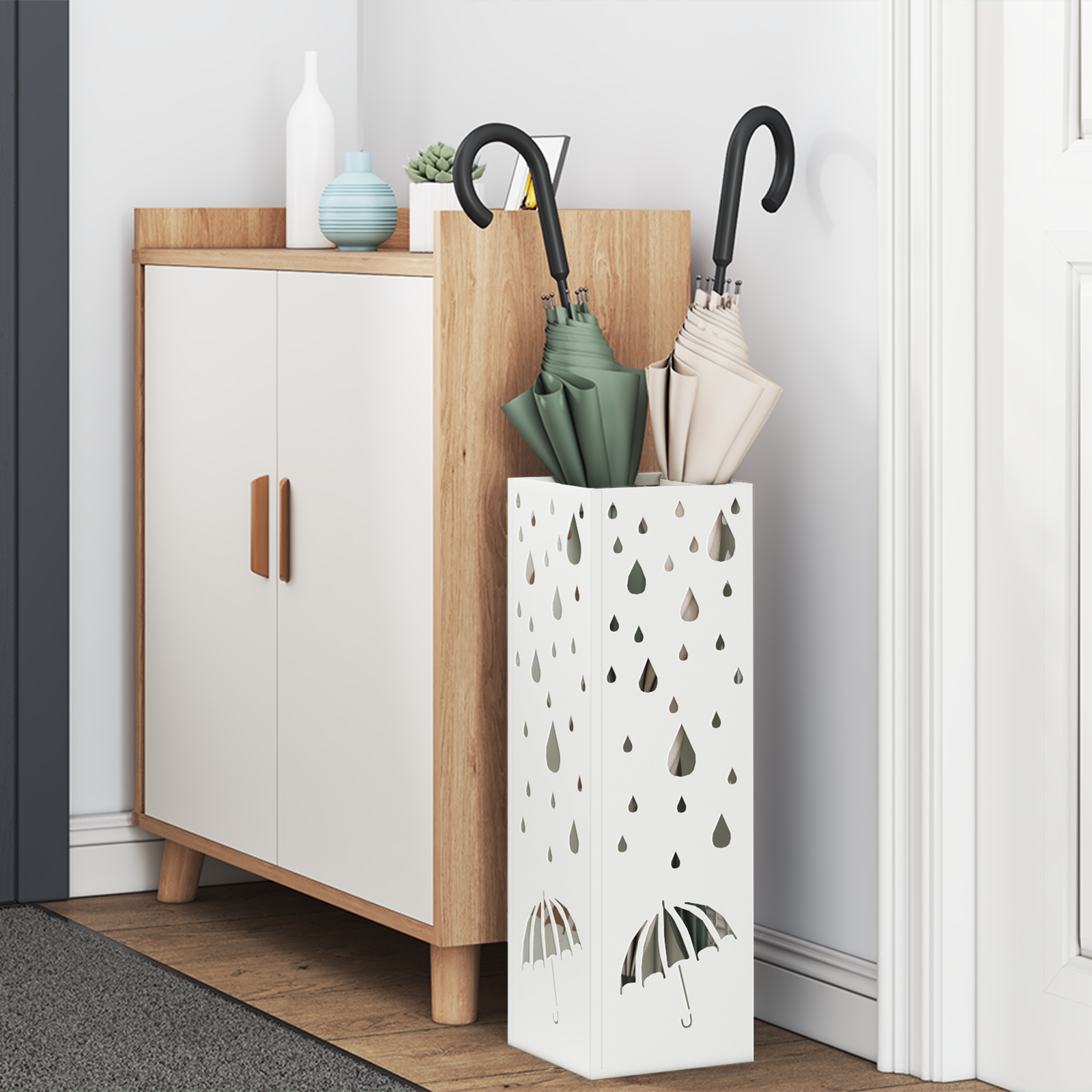 vidaXL Paraplustandaard Wit 15,5x15,5x49 cm Staal