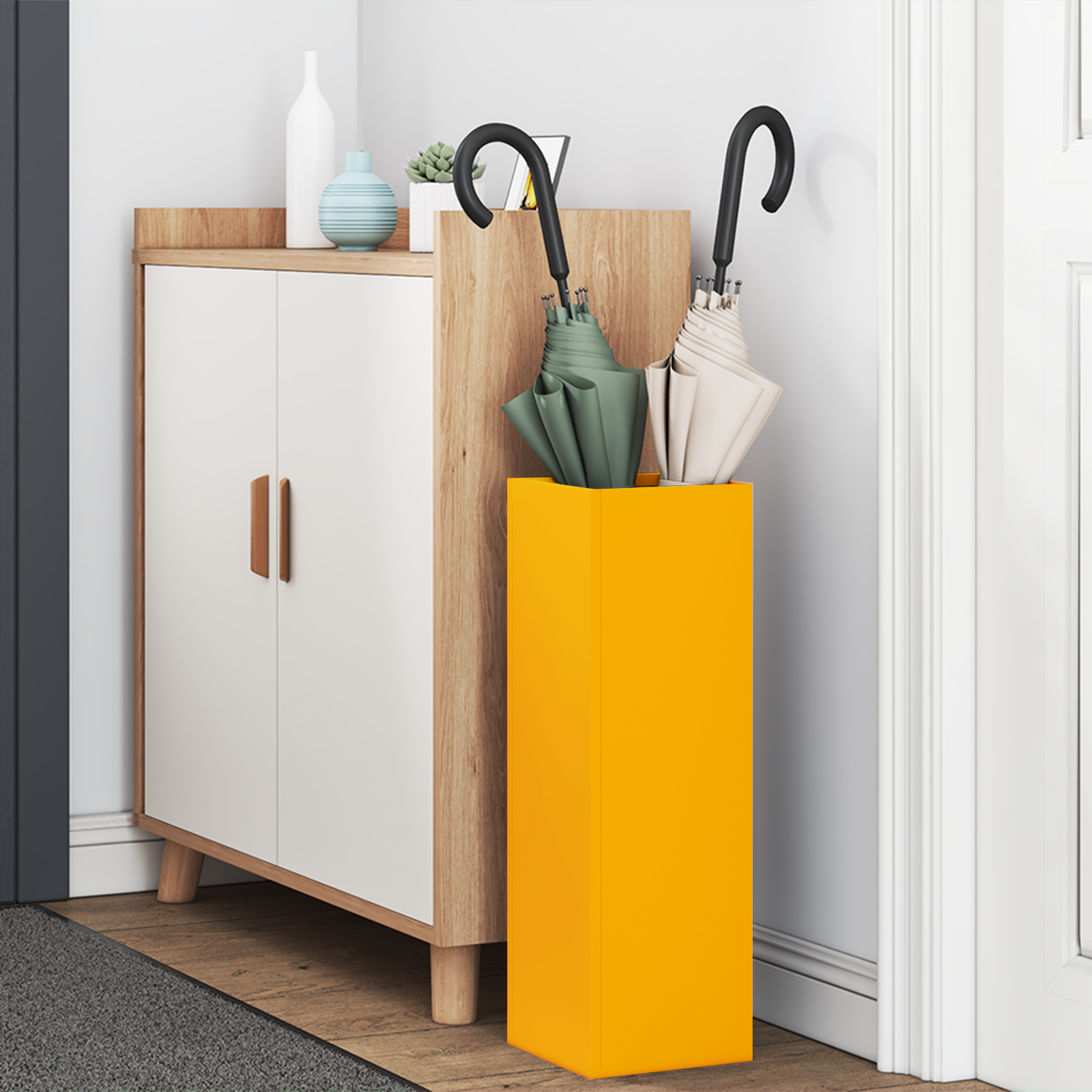 vidaXL Paraplustandaard Mosterdgeel 15,5x15,5x49 cm Staal