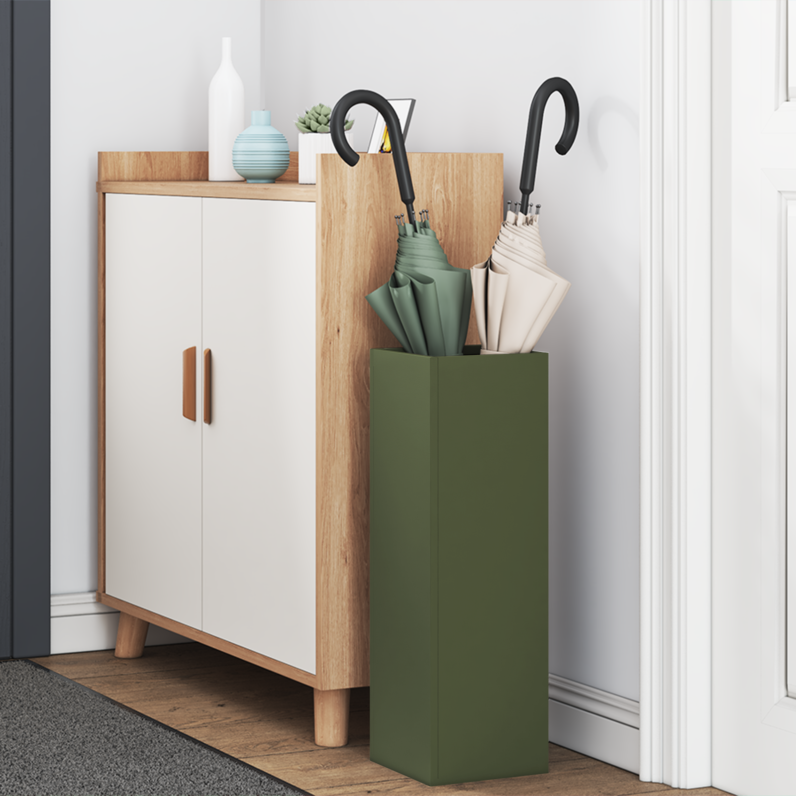 vidaXL Paraplu Stand Olijfgroen 15,5x15,5x49 cm Staal
