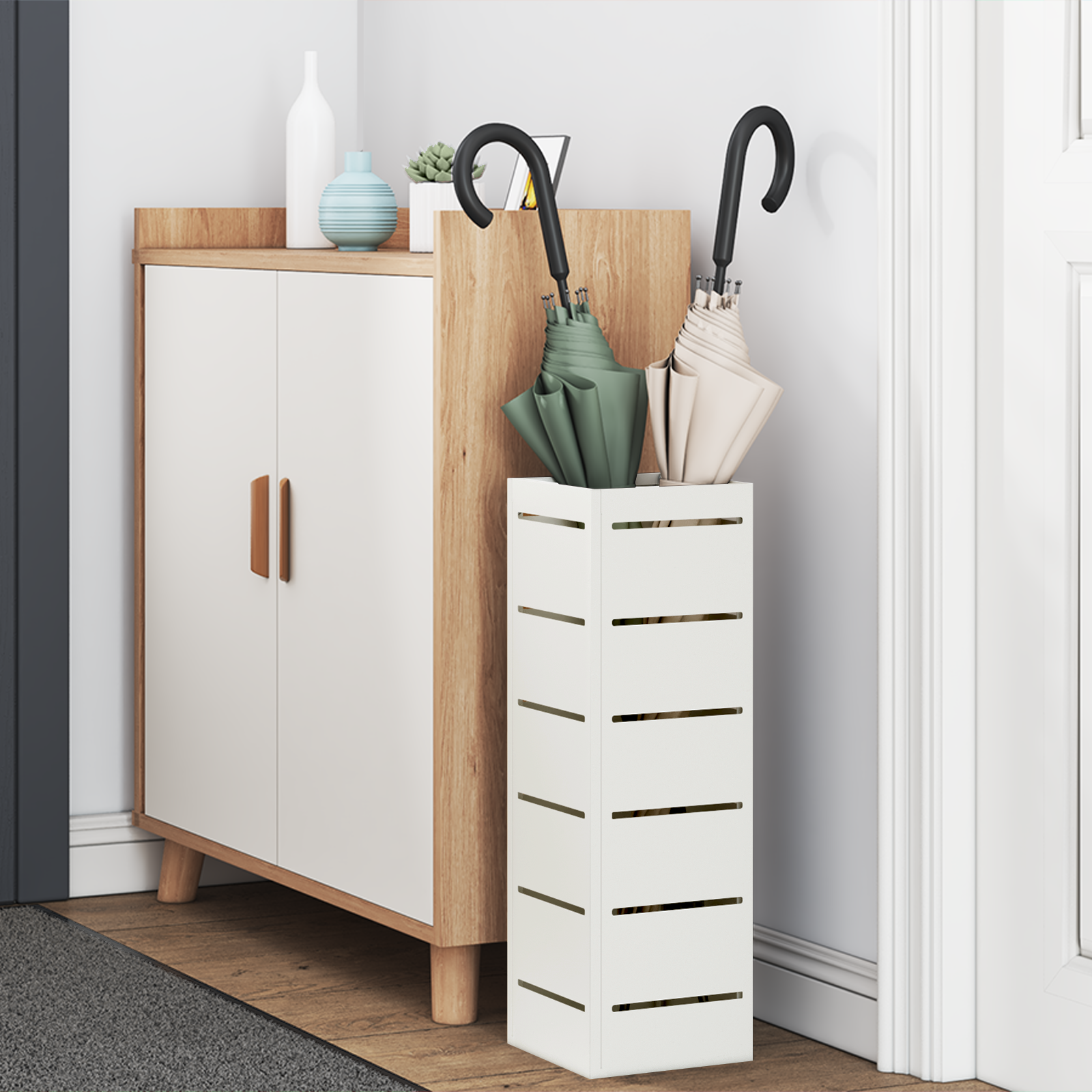 vidaXL Paraplu Houder Wit 15,5x15,5x49 cm Staal