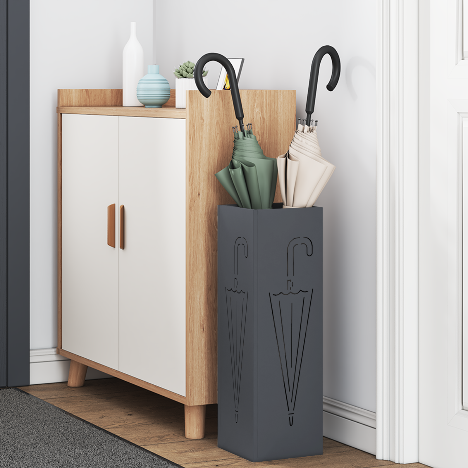 vidaXL Parapluhouder Antraciet 15,5x15,5x49 cm Staal