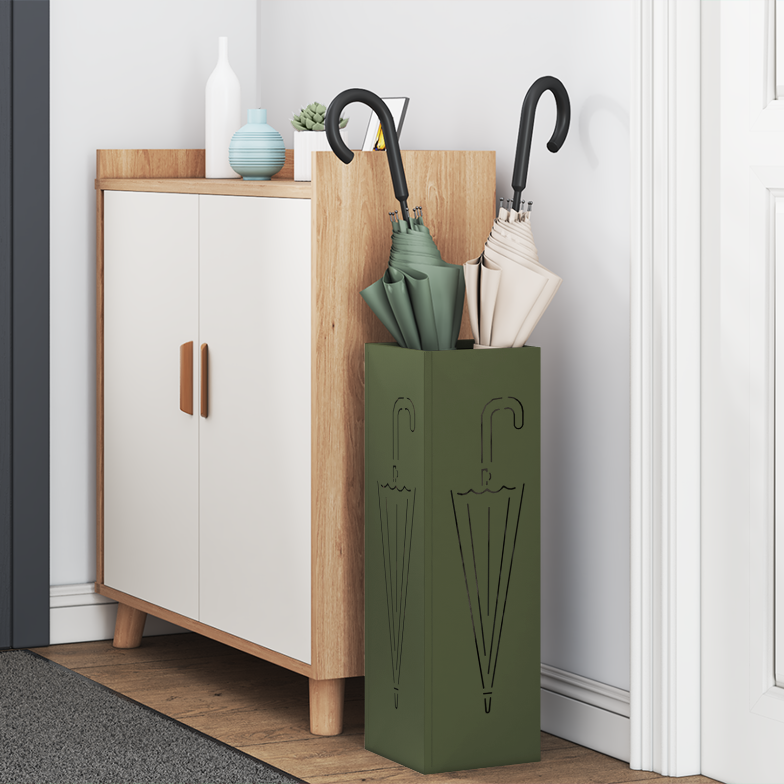 vidaXL Paraplu Stand Olijfgroen 15,5x15,5x49 cm Staal