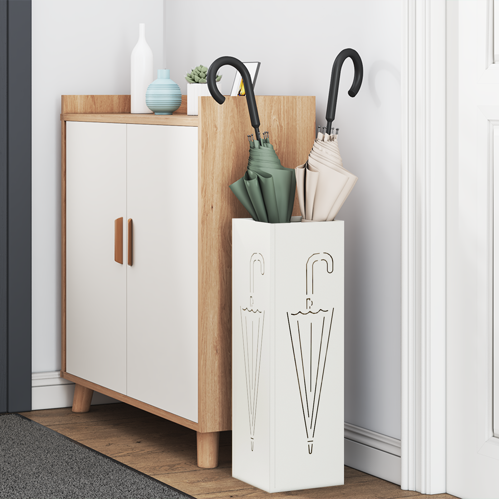 vidaXL Paraplu Standaard Wit 15,5x15,5x49 cm Staal
