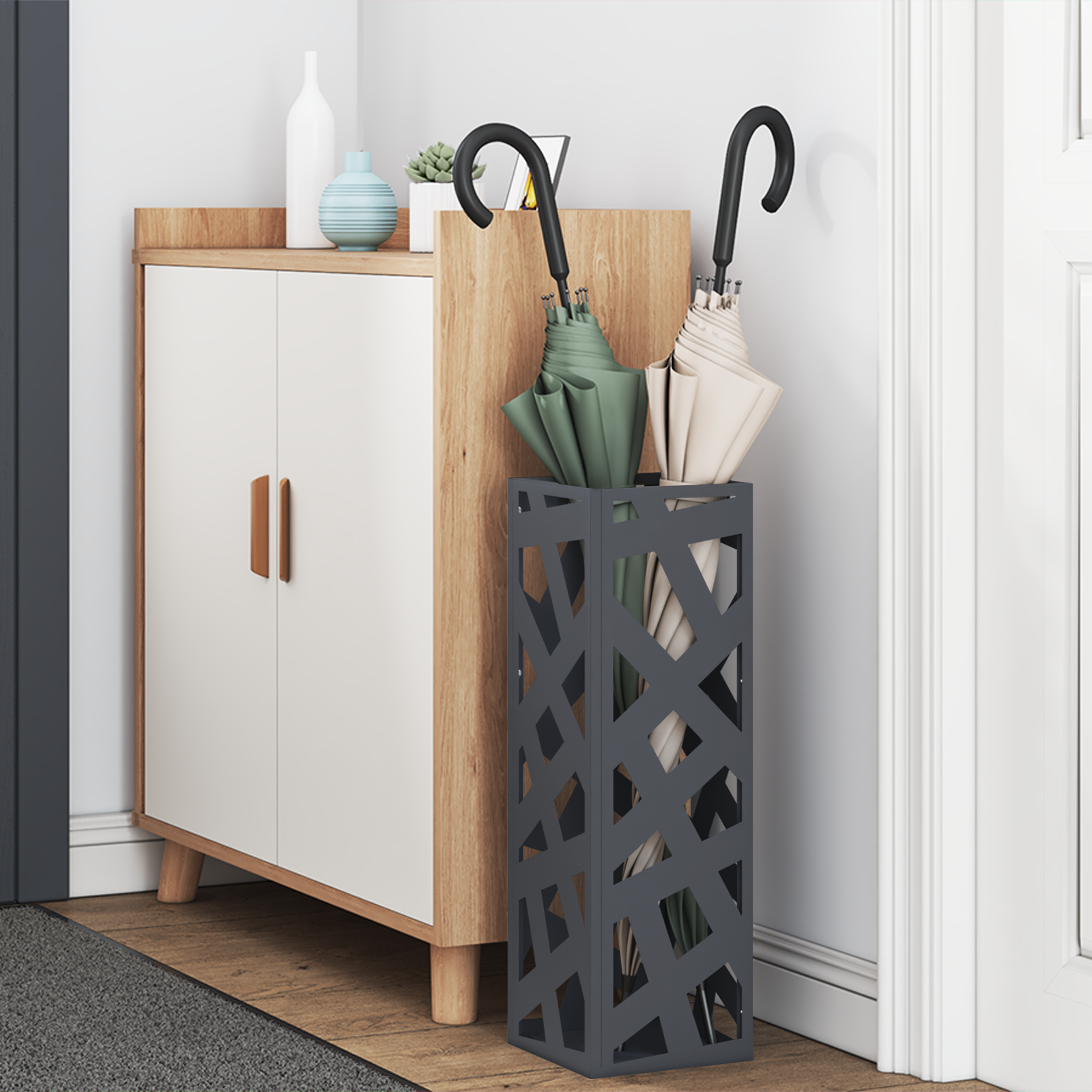 vidaXL Paraplu Houder Antraciet 15,5x15,5x49 cm Staal