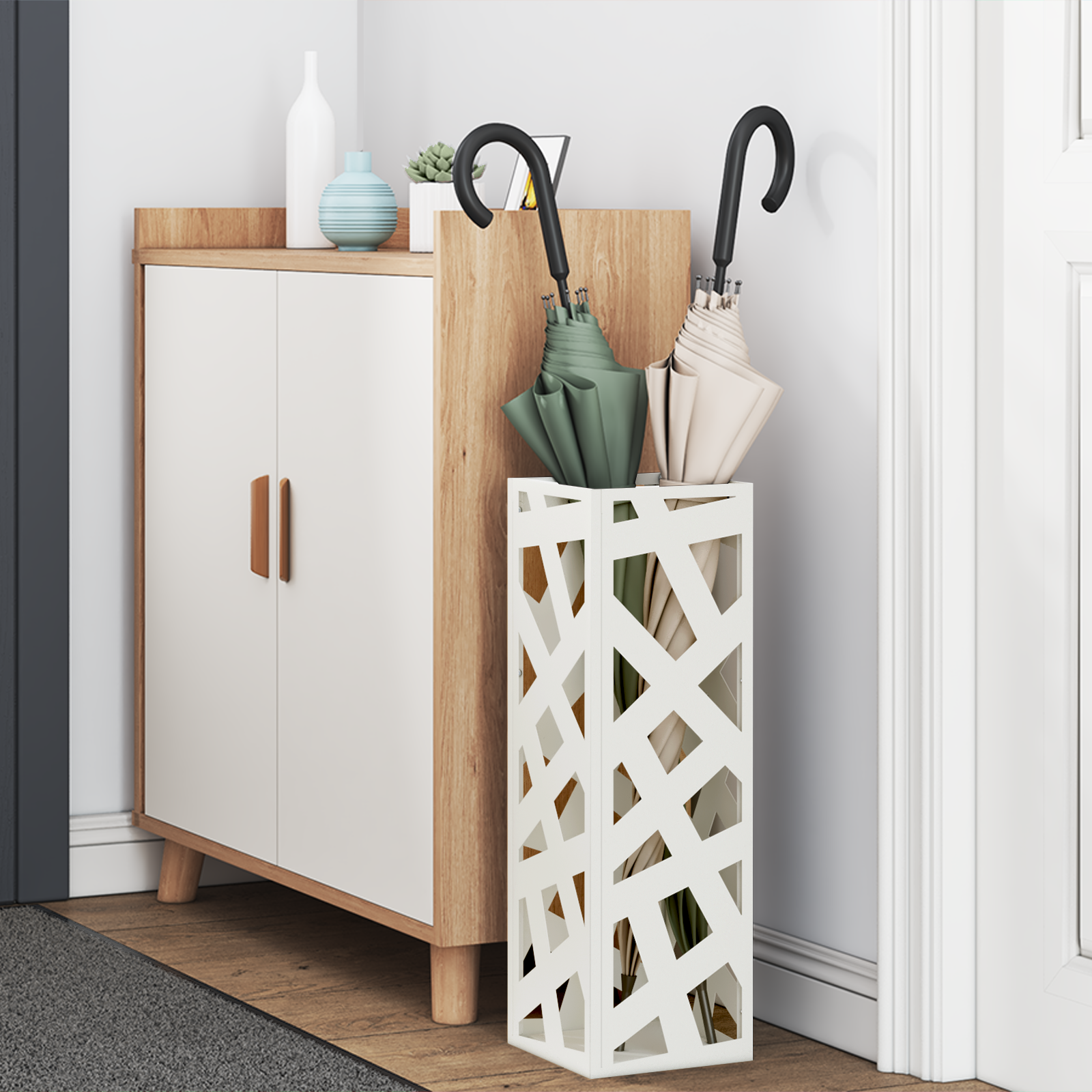 vidaXL Paraplu Stand Wit 15,5x15,5x49 cm Staal