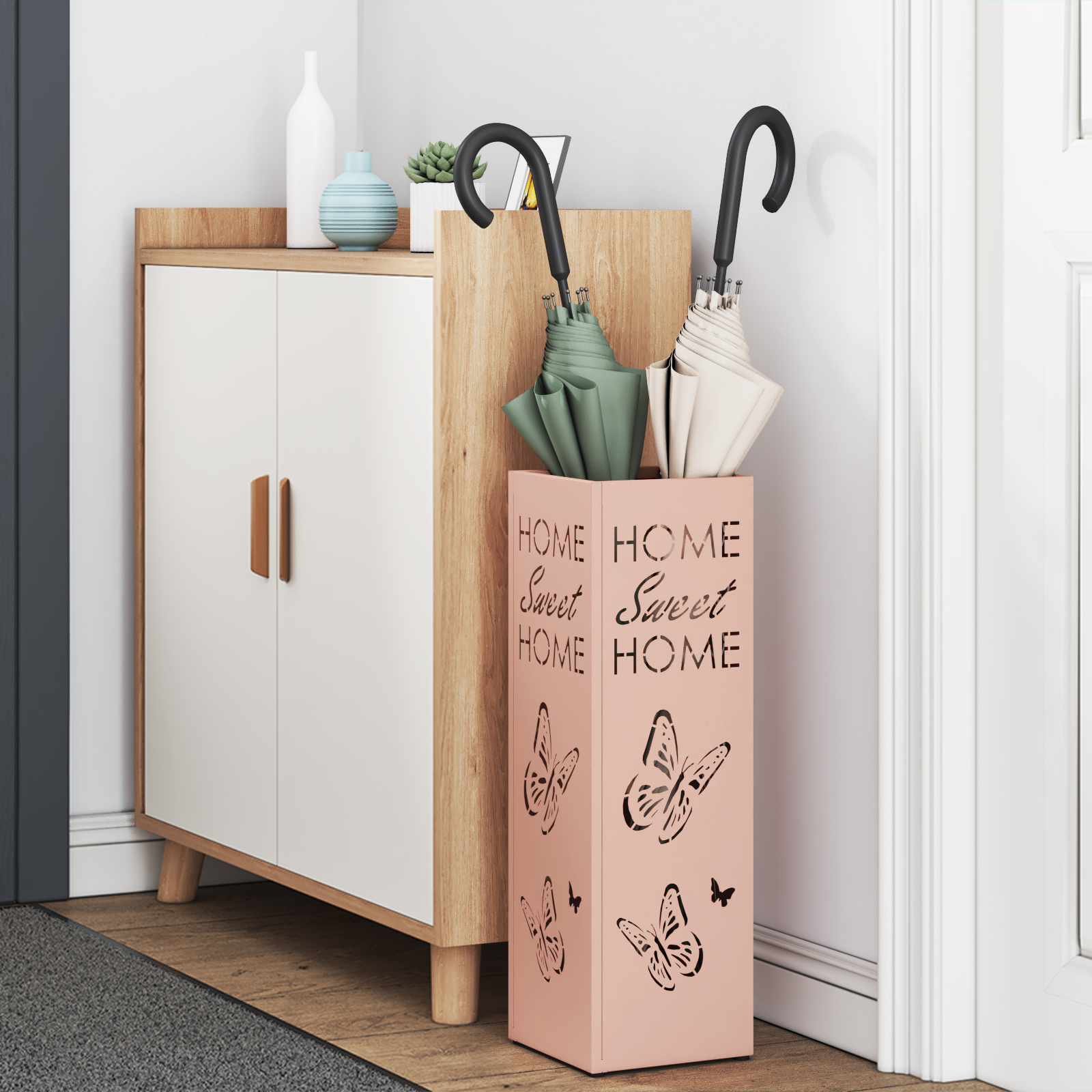 vidaXL Paraplu Houder Roze 15,5x15,5x49 cm Staal