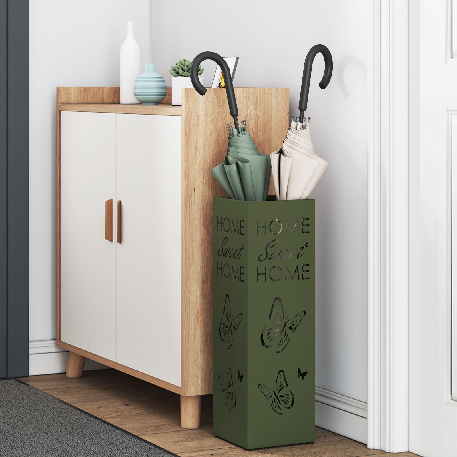 vidaXL Paraplu Stand Olijfgroen 15,5x15,5x49 cm Metaal