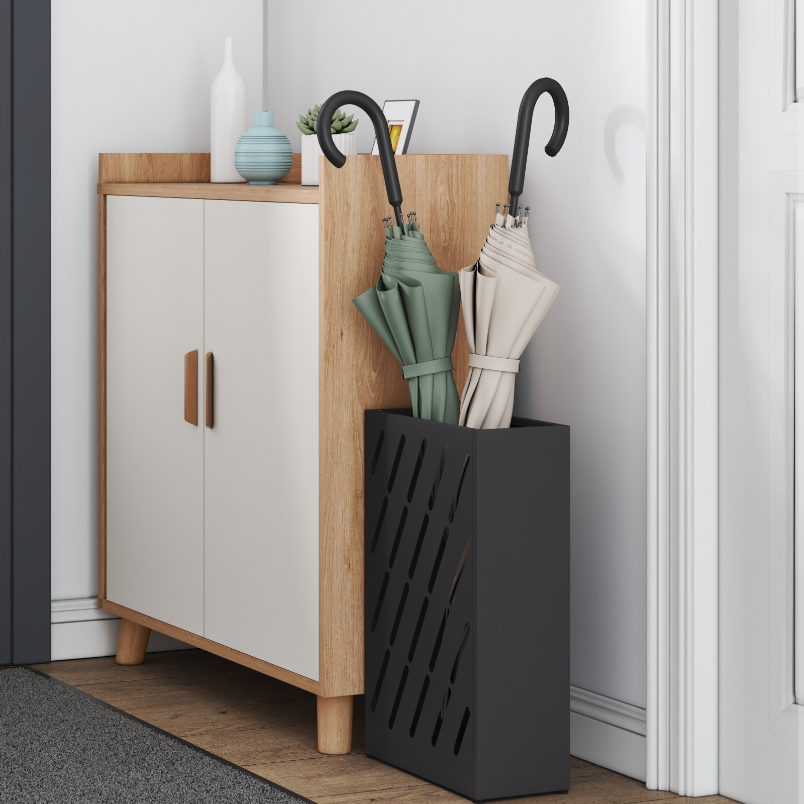 vidaXL Zwarte Paraplustandaard - 28x12x41 cm Staal