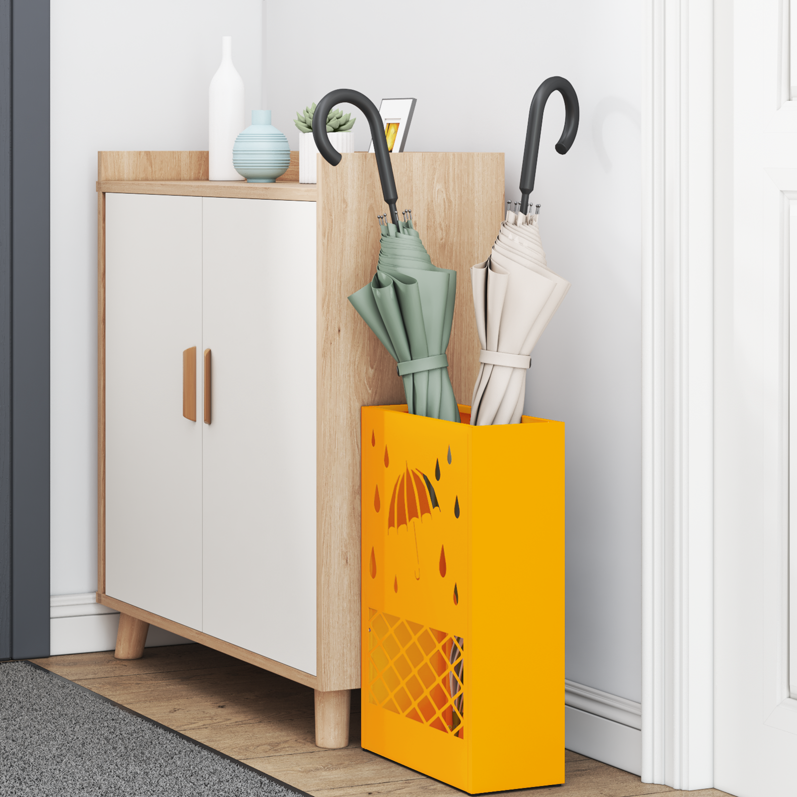 vidaXL Paraplustandaard in mosterdgeel, 28x12x41 cm staal