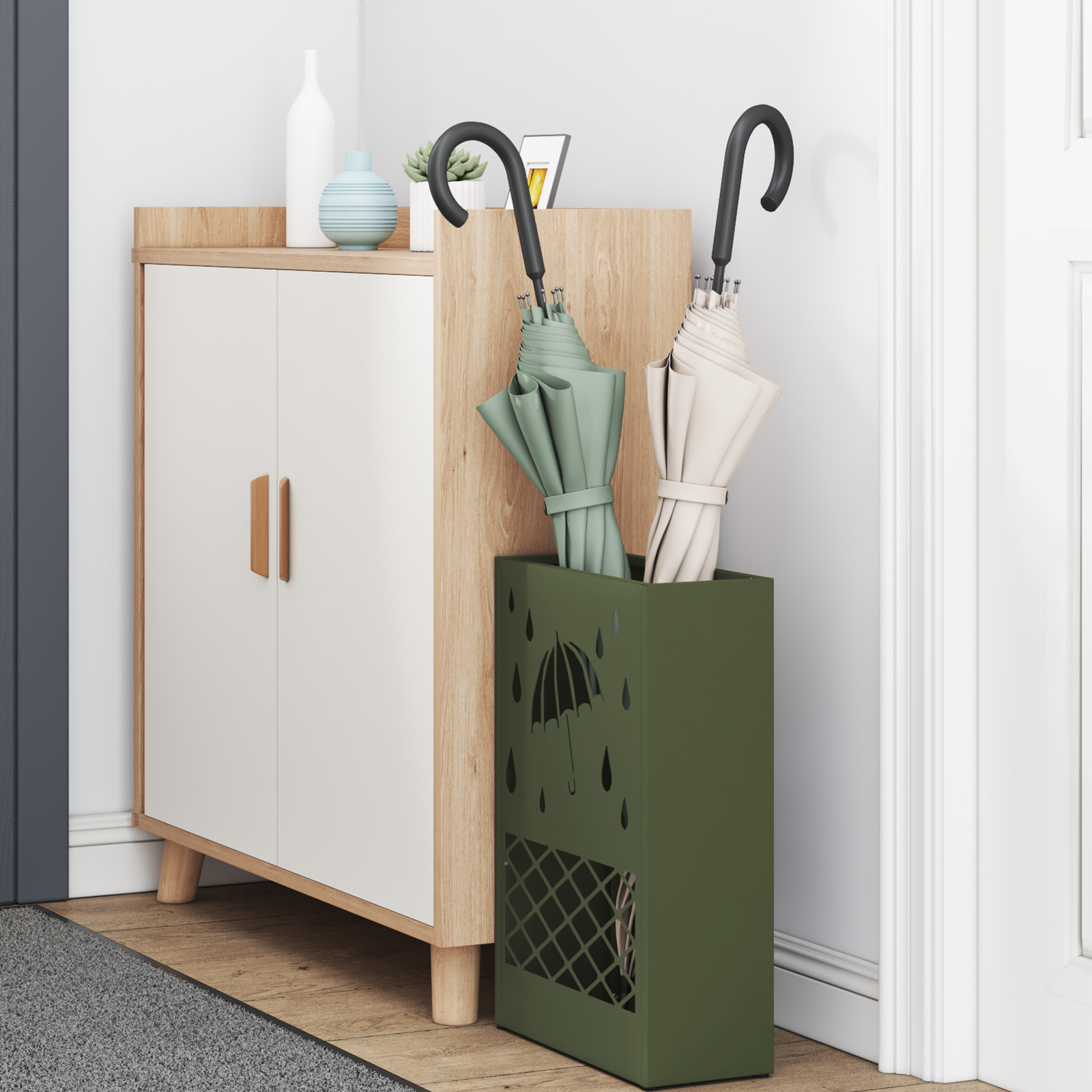 vidaXL Olijfgroene Paraplu Houder, 28x12x41 cm, Staal