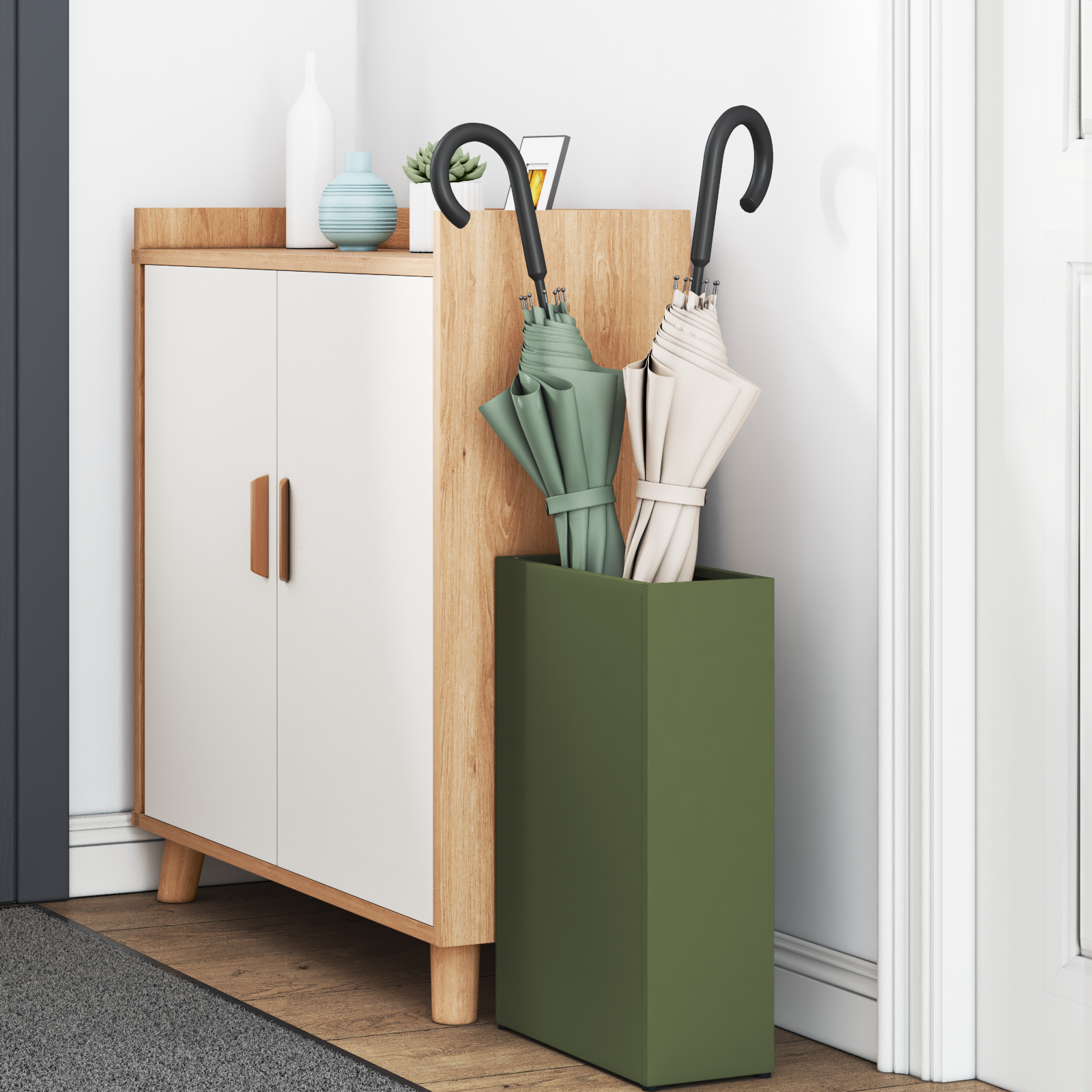 vidaXL Olijfgroene Parapluhouder - 28x12x41 cm - Gemaakt van staal
