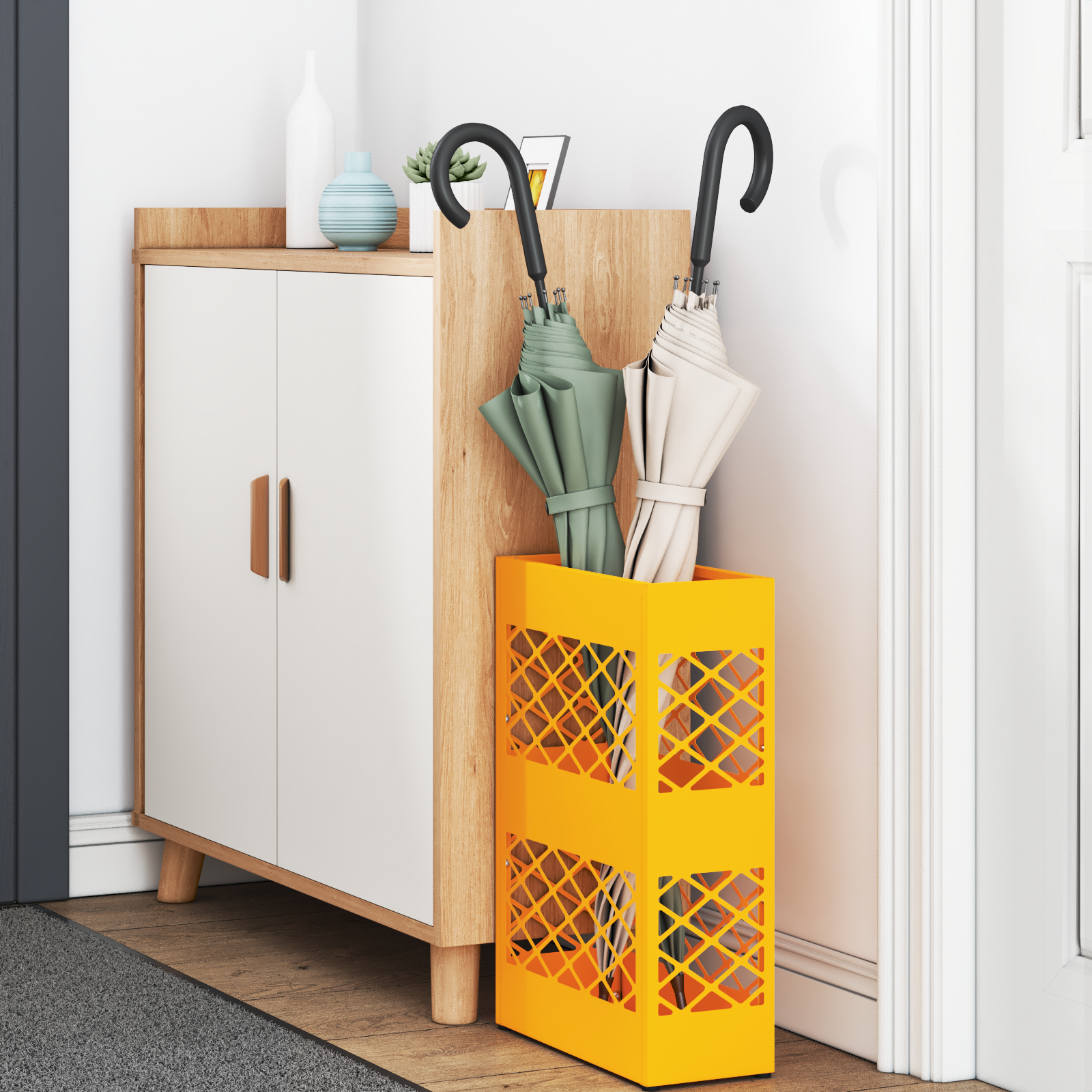 vidaXL Mosterdgele Paraplustandaard, 28x12x41 cm, Staal