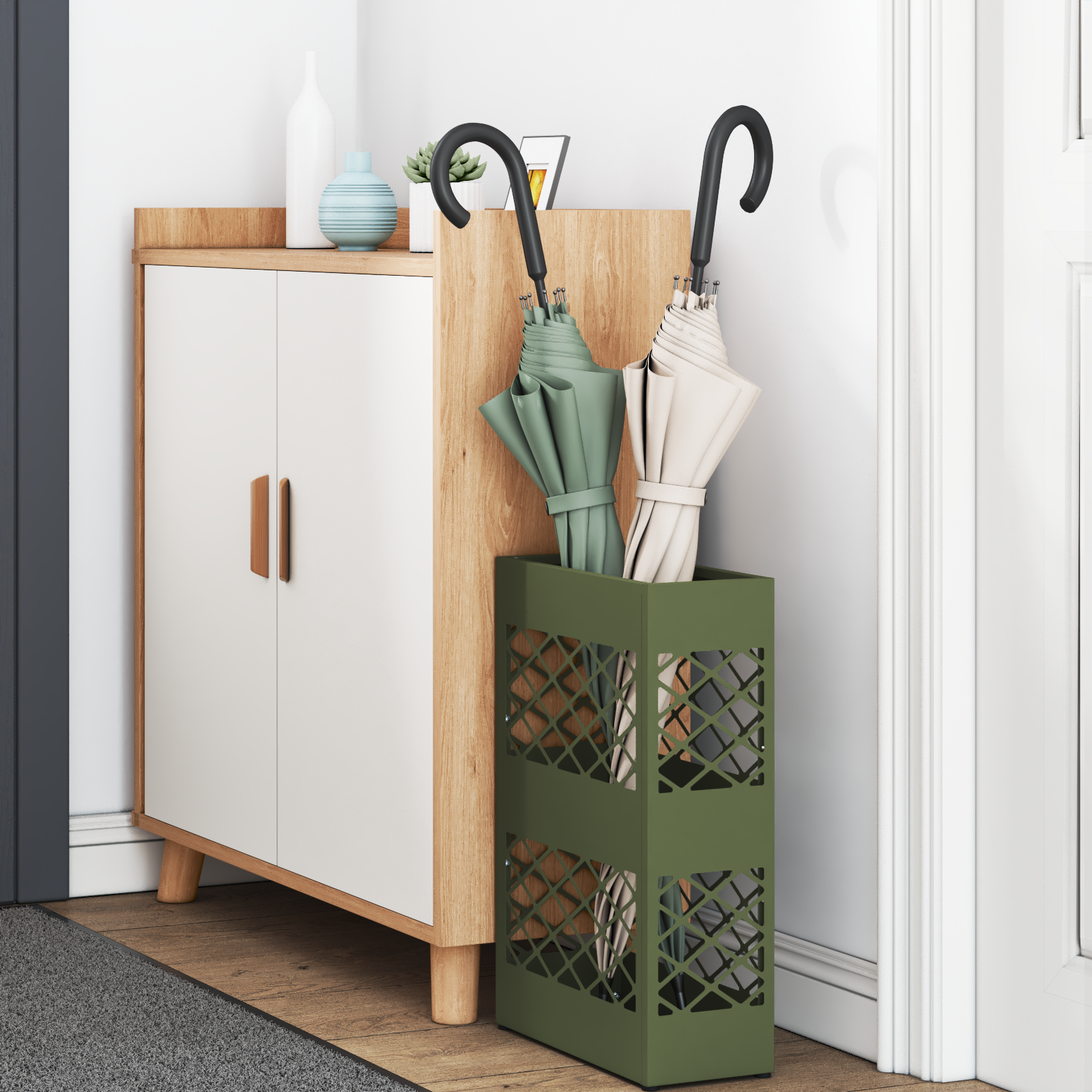 vidaXL Olijfgroene Paraplustand, 28x12x41 cm, staal