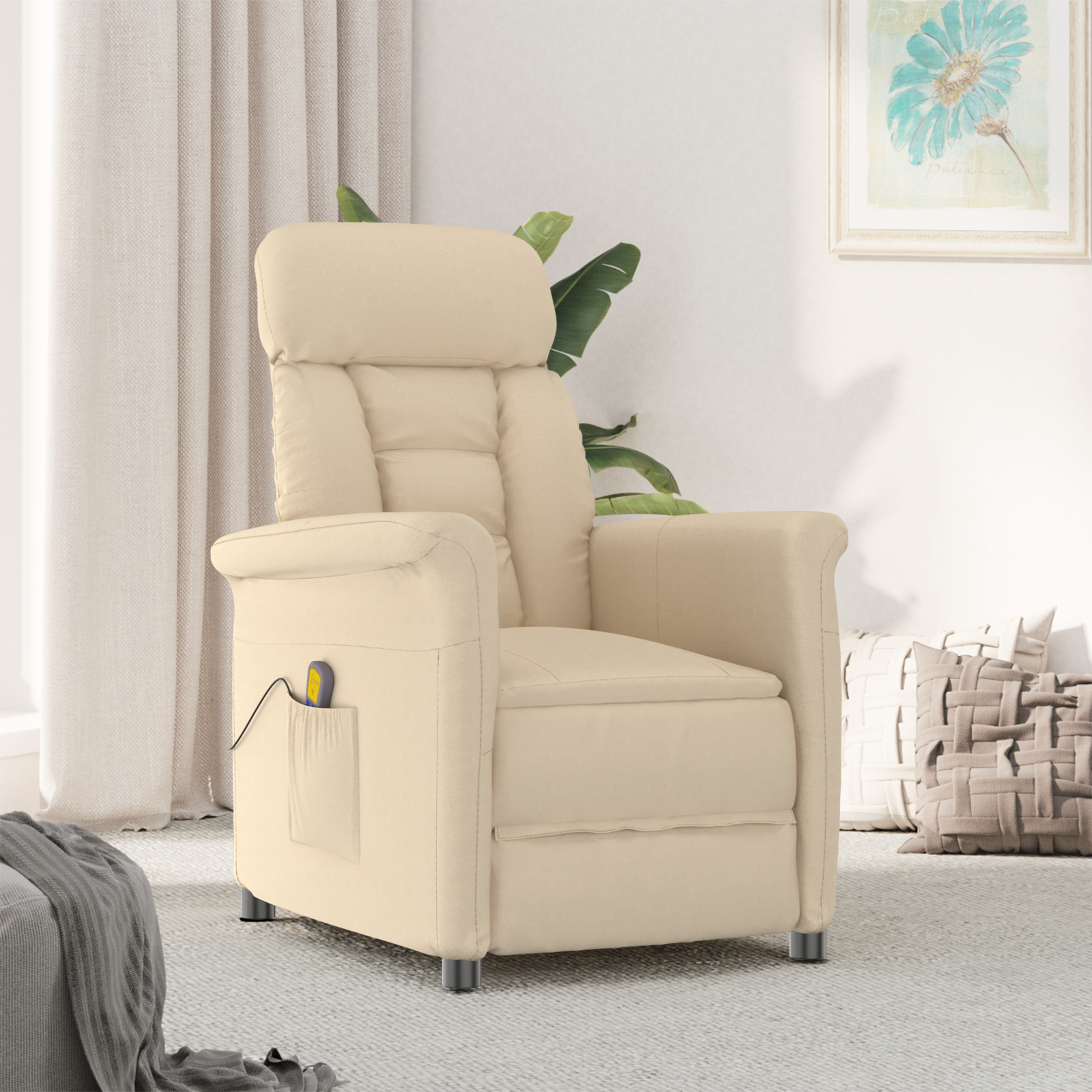 vidaXL Massage Stoel in Crème Microvezel