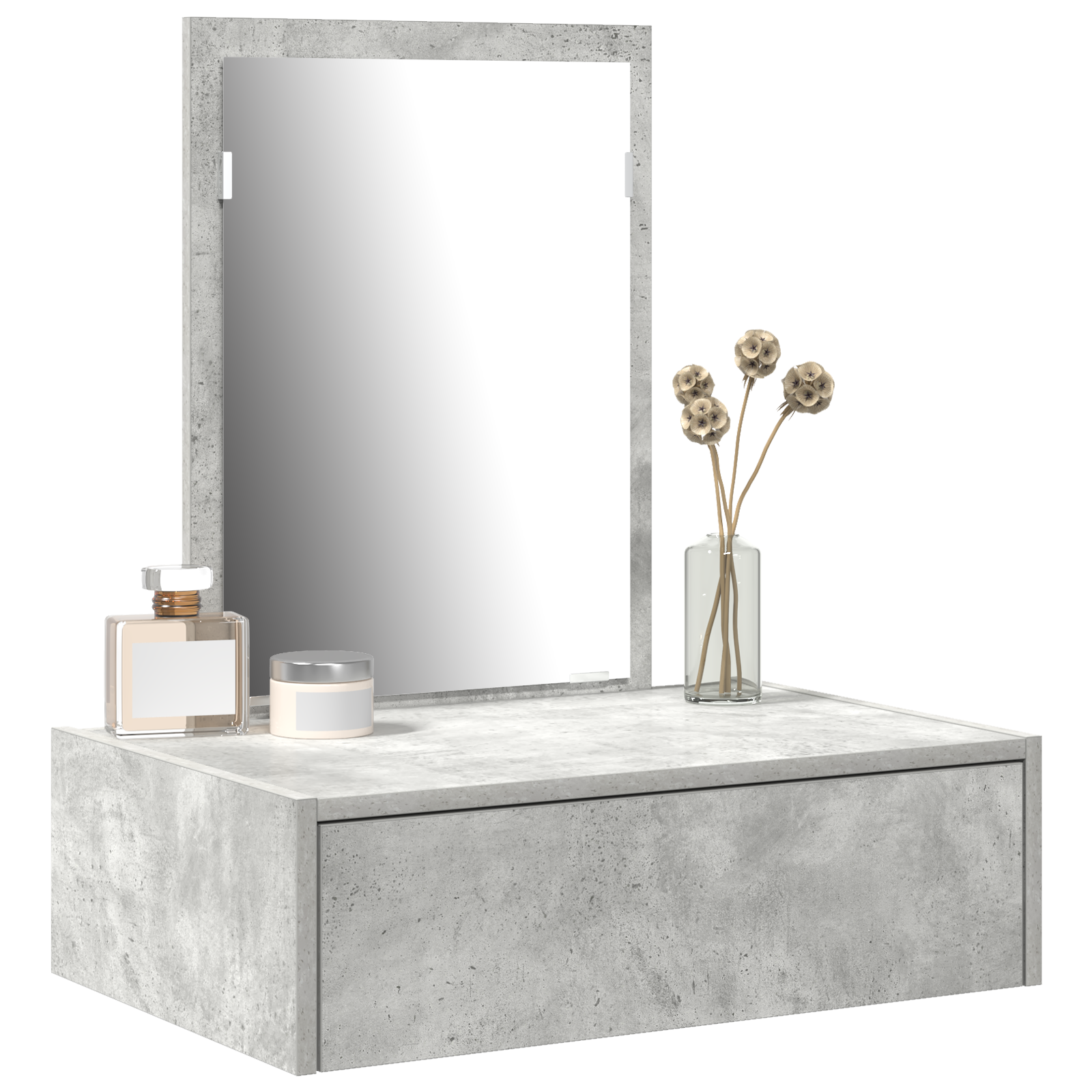 vidaXL Make-up Tafel met Wandplank in Beton Grijs 60x40x70 cm