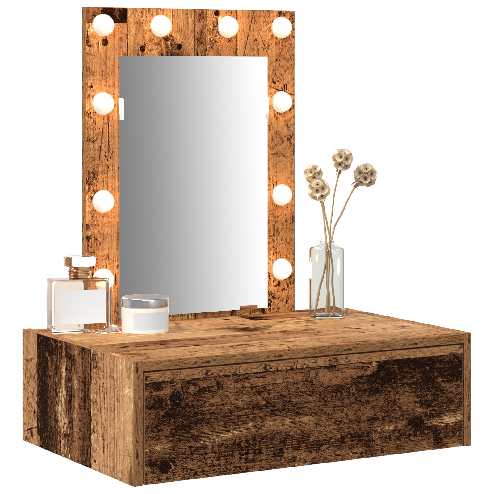 vidaXL Wandgemonteerde Louis met LED-verlichting Oud Hout
