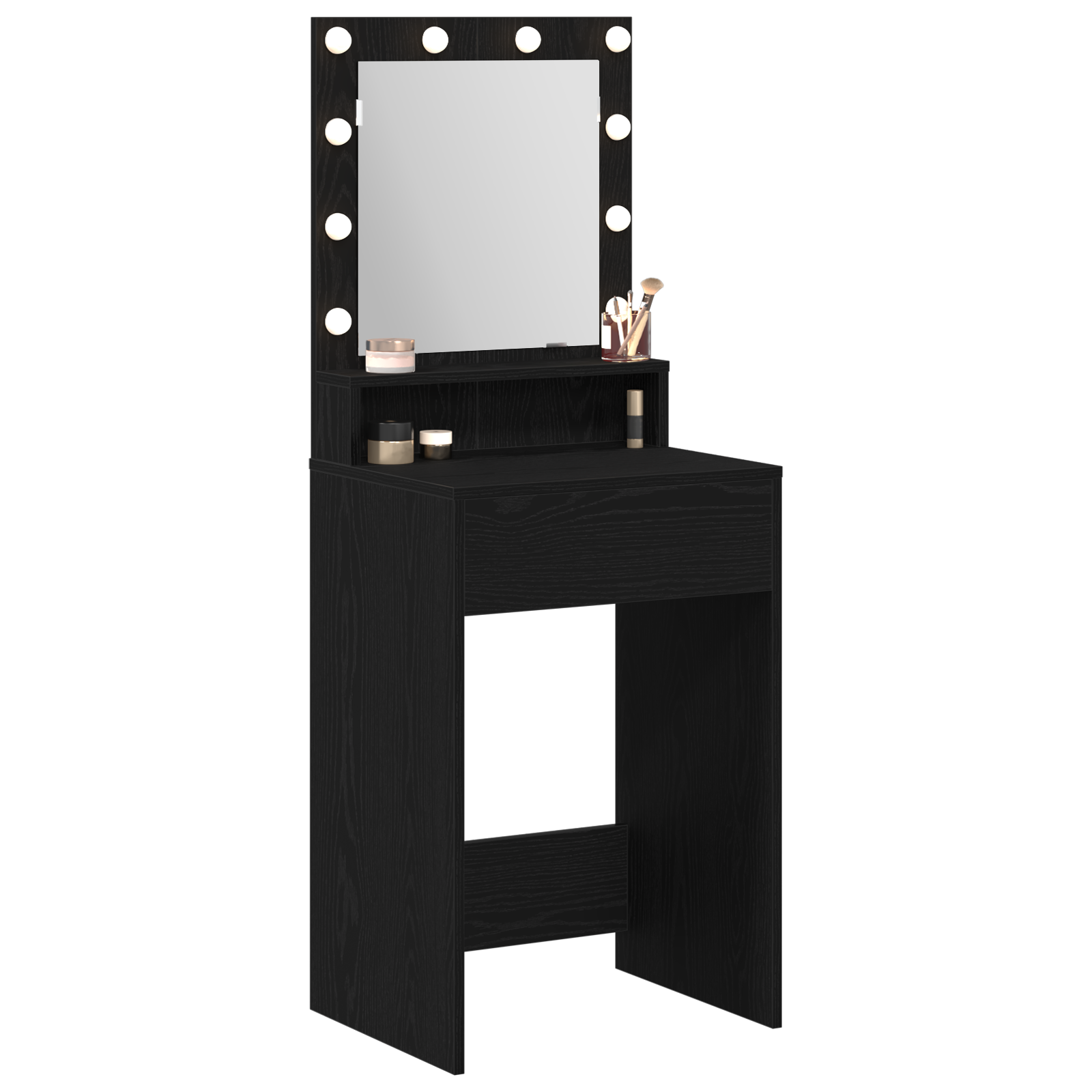 vidaXL Zwarte Eiken Make-Up Tafel met LED Verlichting - 50x41x135 cm