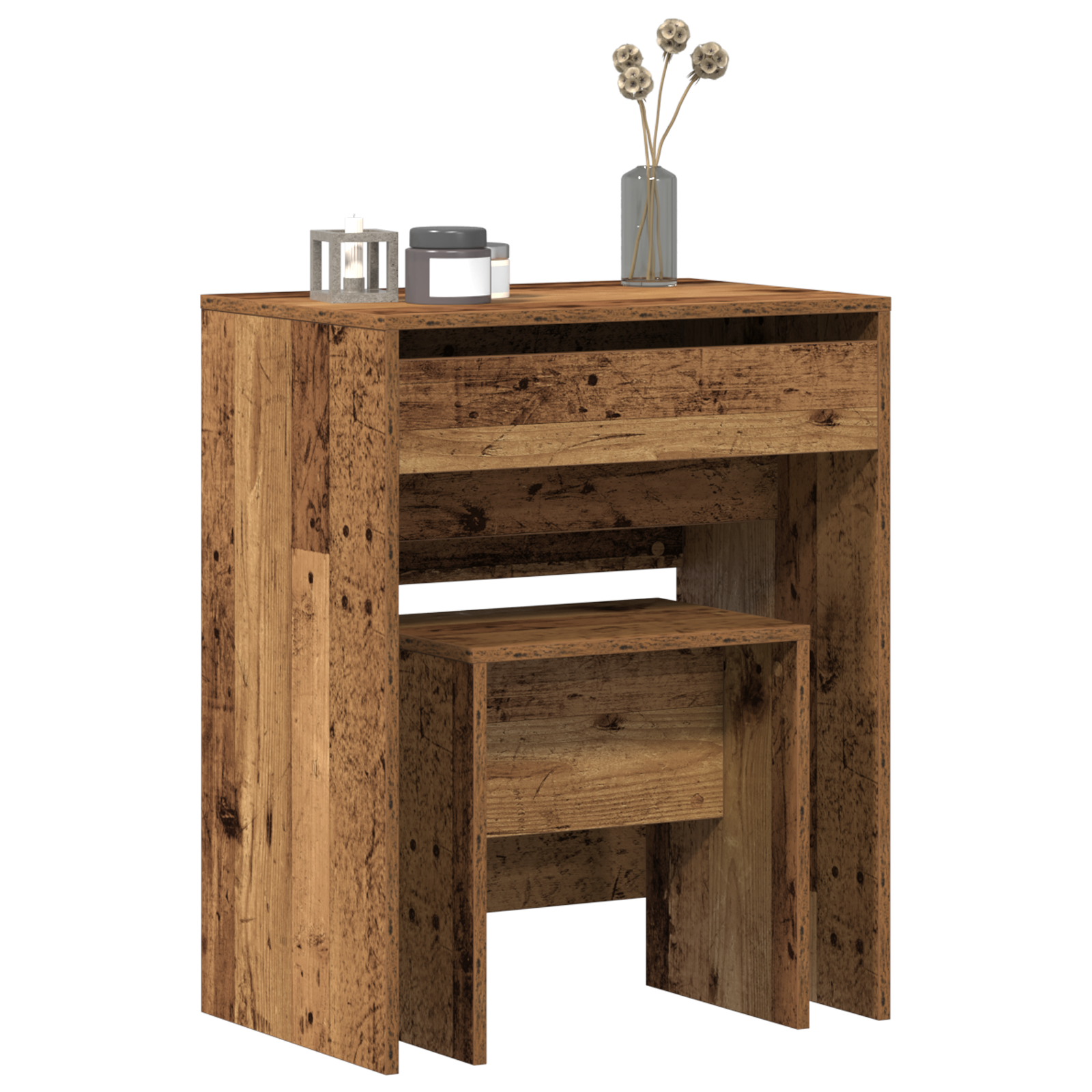 vidaXL Kaptafel met spiegel bewerkt hout oud houtkleurig