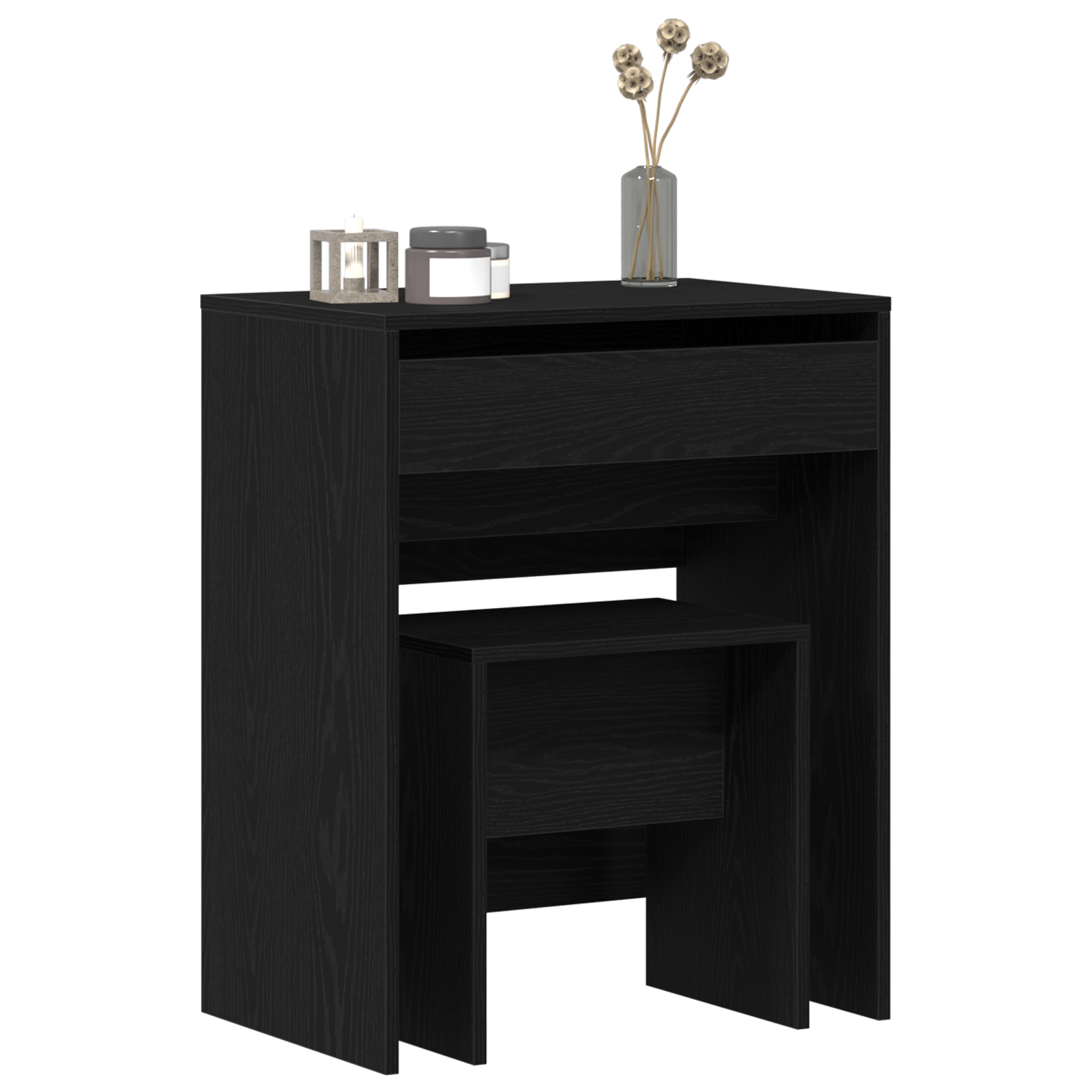 vidaXL Kaptafel met spiegel bewerkt hout zwart eikenkleurig