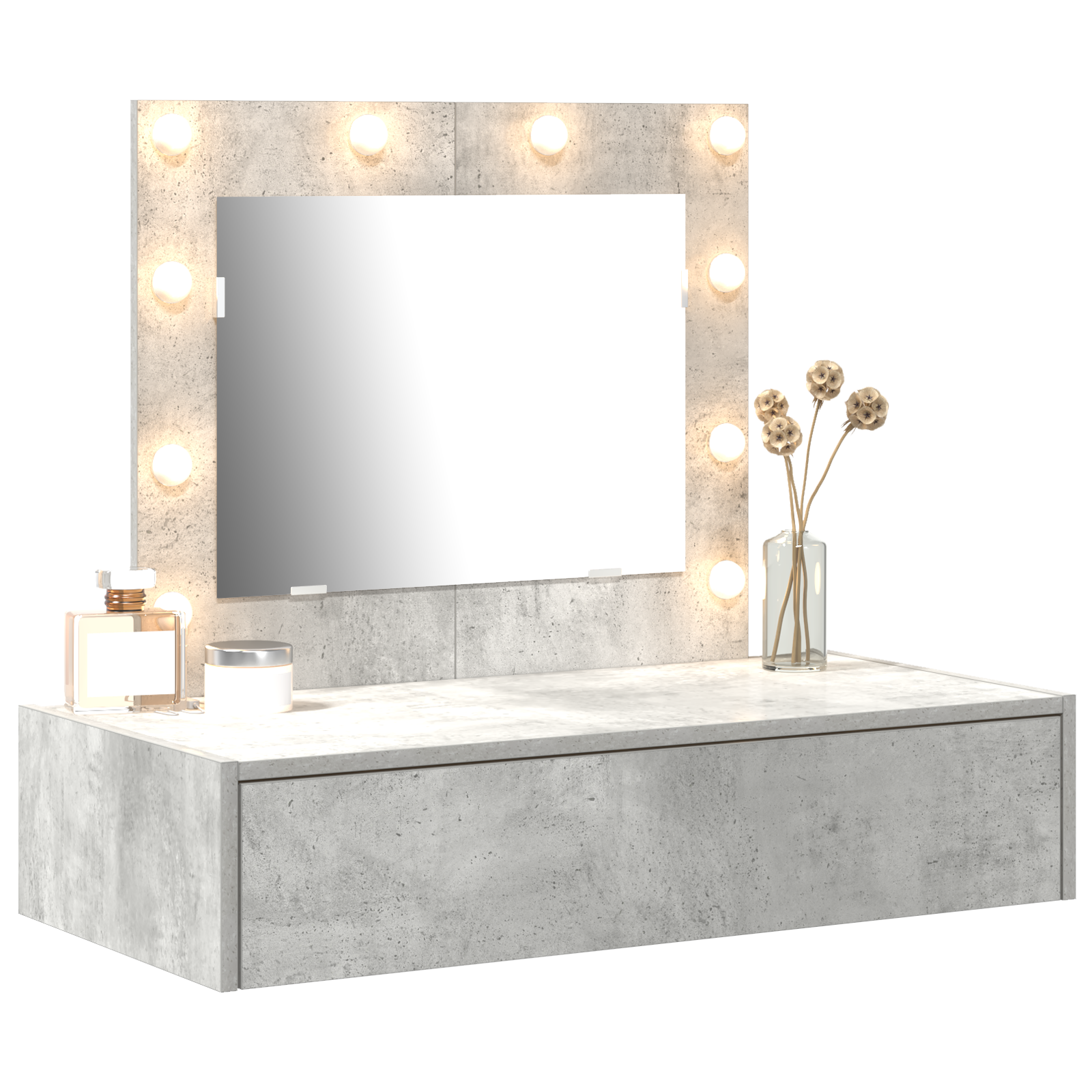 vidaXL Wandkaptafel met LED-verlichting in Beton Grijs
