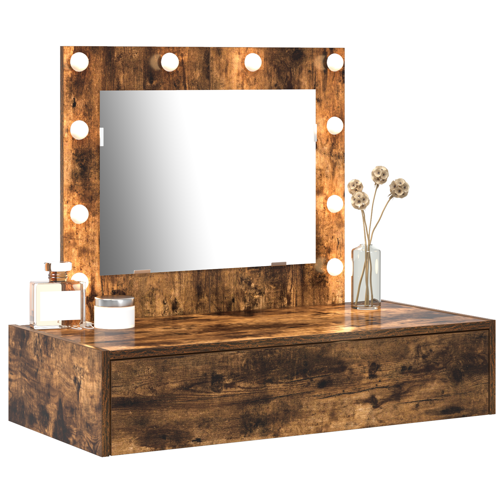vidaXL Wandkaptafel met LED-verlichting in gerookt eiken