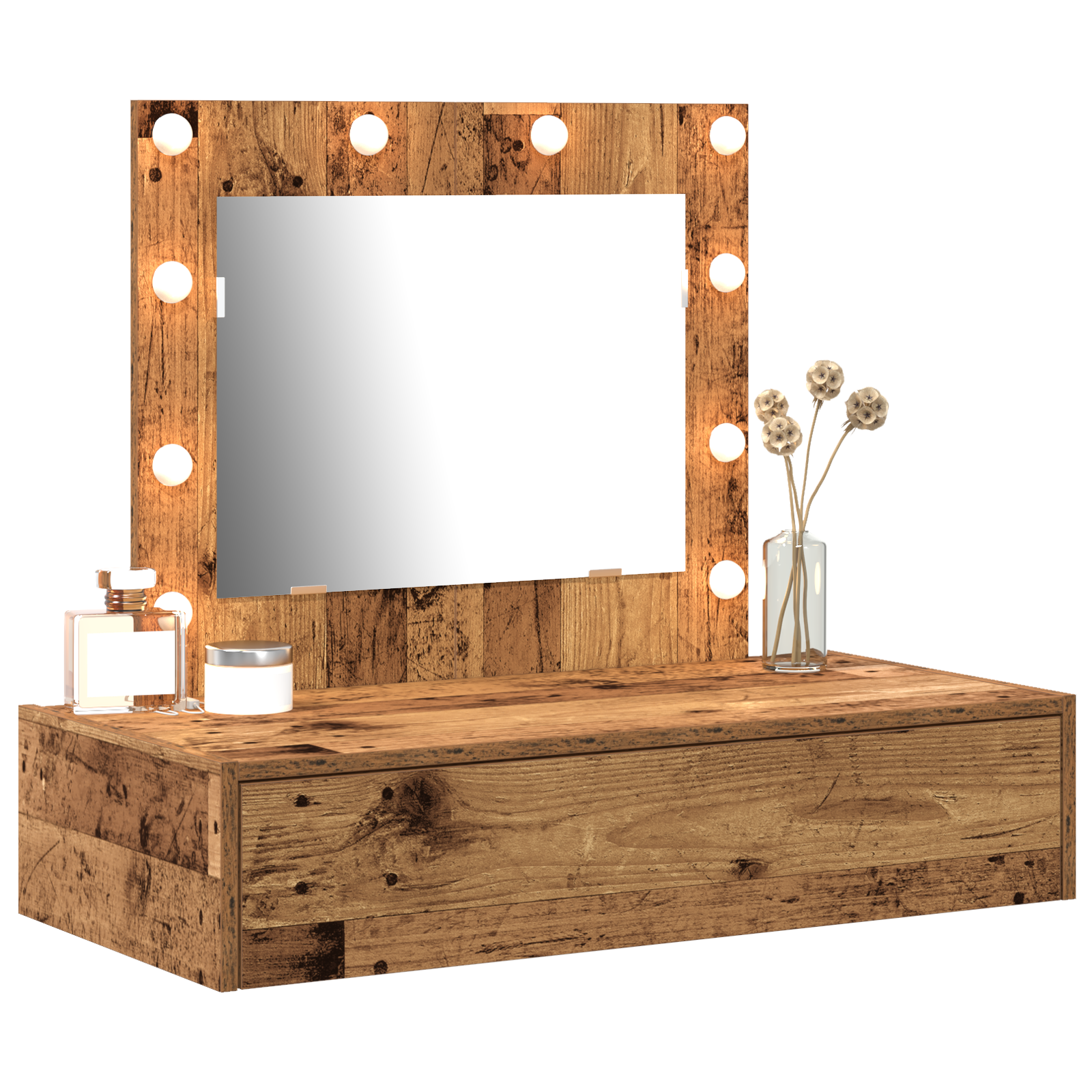 vidaXL Wandkaptafel met LED Verlichting, Oude Hout