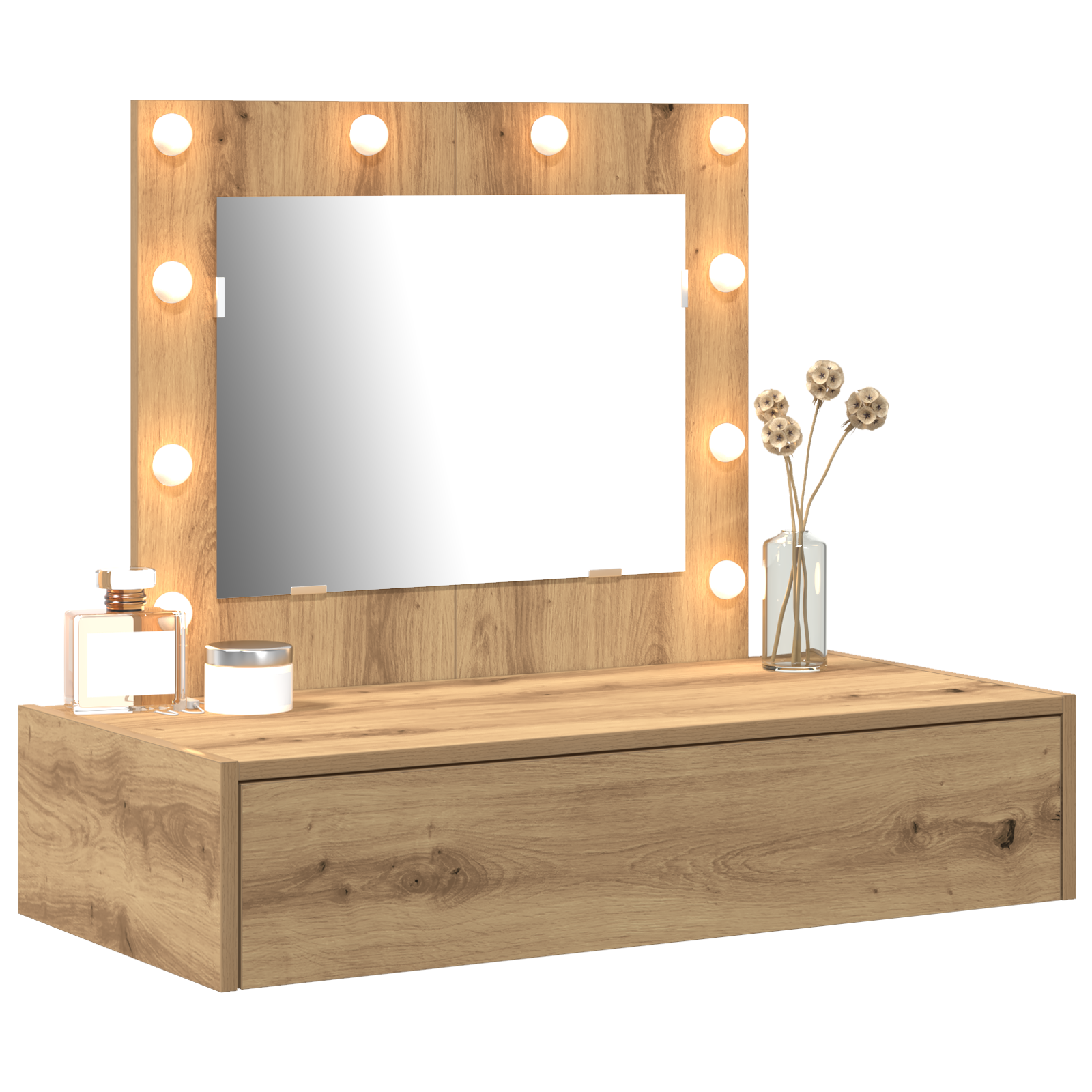 vidaXL Wandplank Make-uptafel met LED Verlichting Artisan Eiken