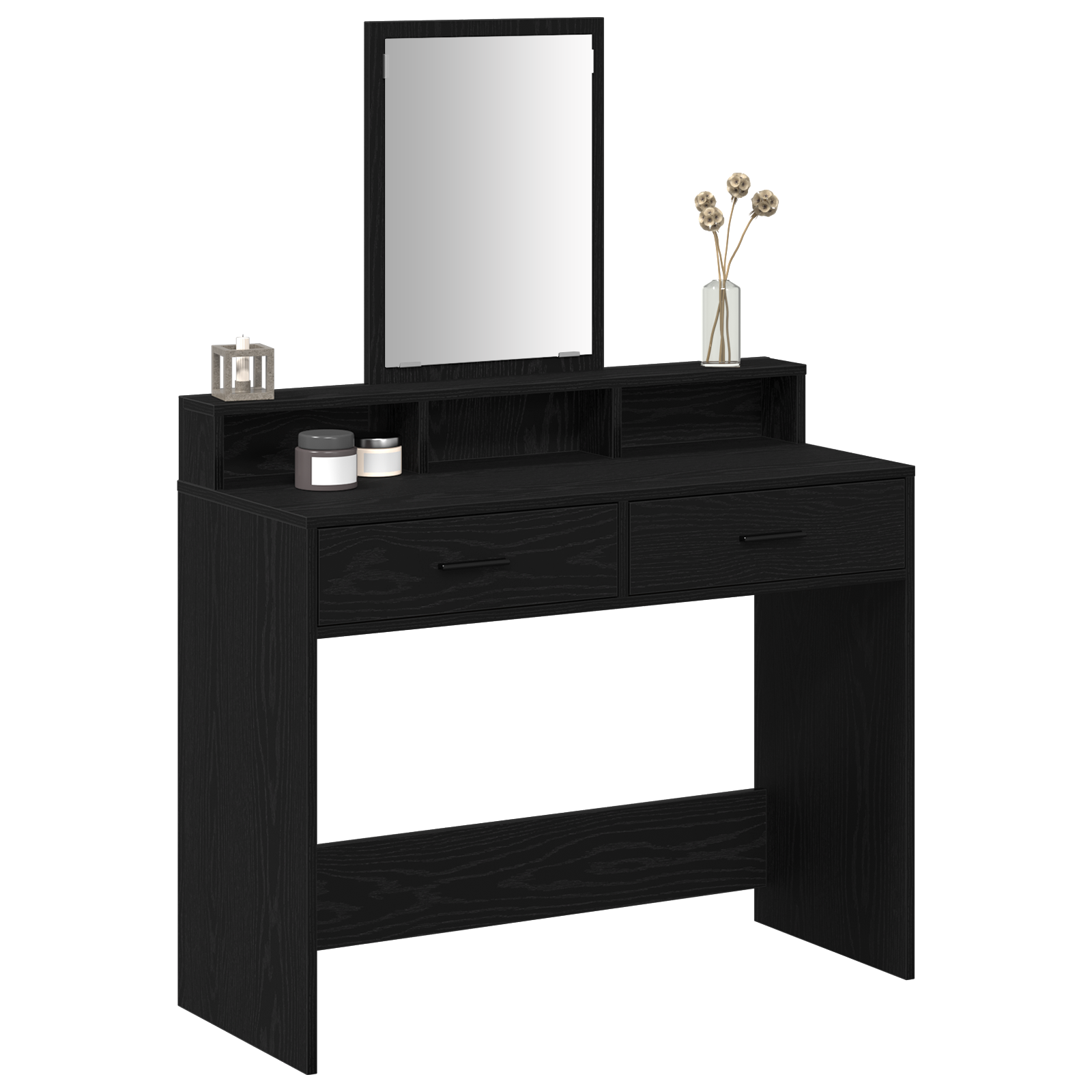 vidaXL Zwarte Eikenhouten Kaptafel met lades - 100x41x140 cm
